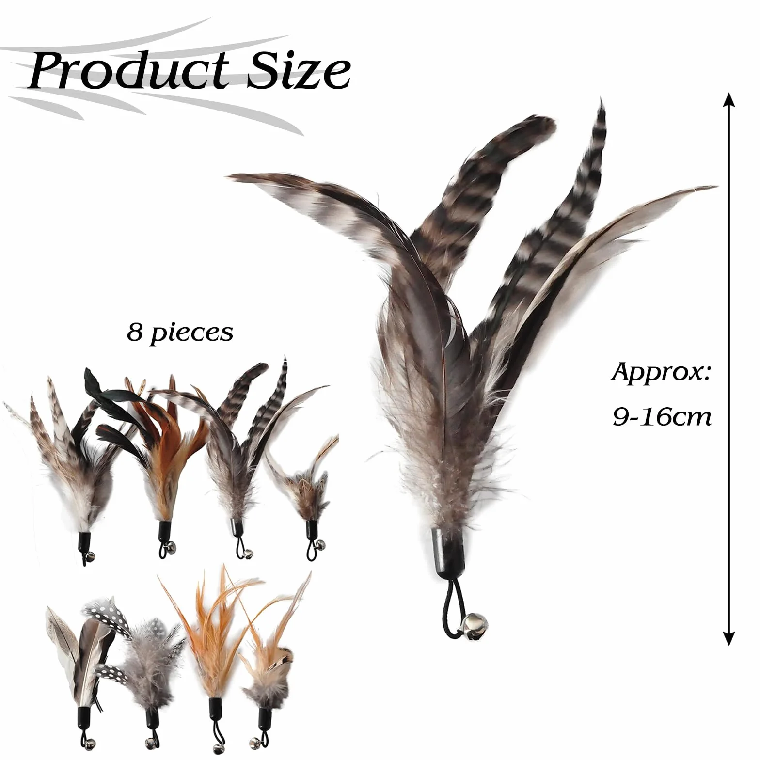 Kot Feather Toys, 8 sztuk zapasowych zabawek z piórami dla kotów, bez barwników chemicznych, łącznie z wkładami do naturalnych piór dla kotów