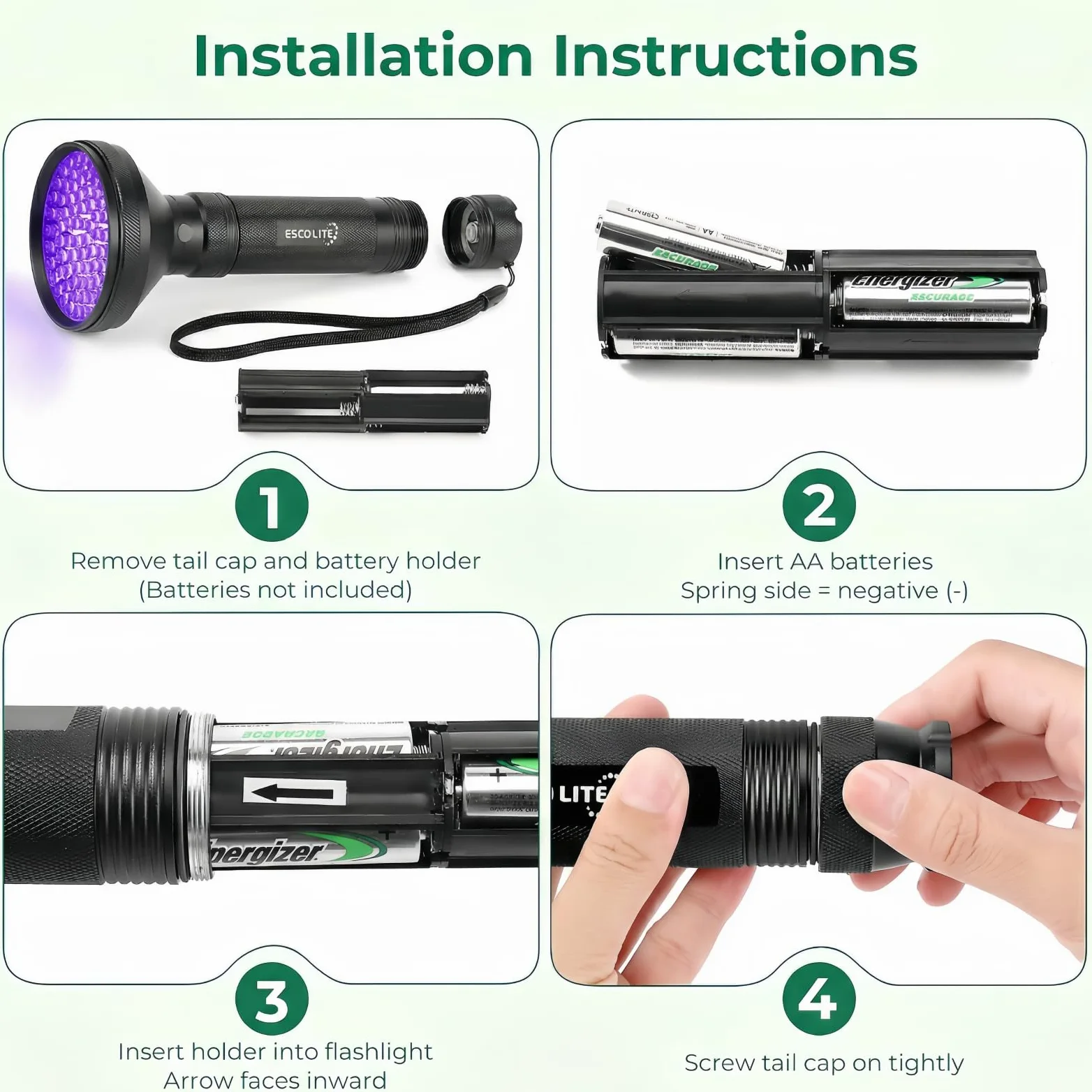 ESCO LITE Latarka UV, czarne światło, 100 diod LED, 395 nM, ultrafioletowe, detektor czarnego światła UV, do moczu psa, plam zwierząt domowych i pluskiew, dopasowana do eliminatora zapachów zwierząt