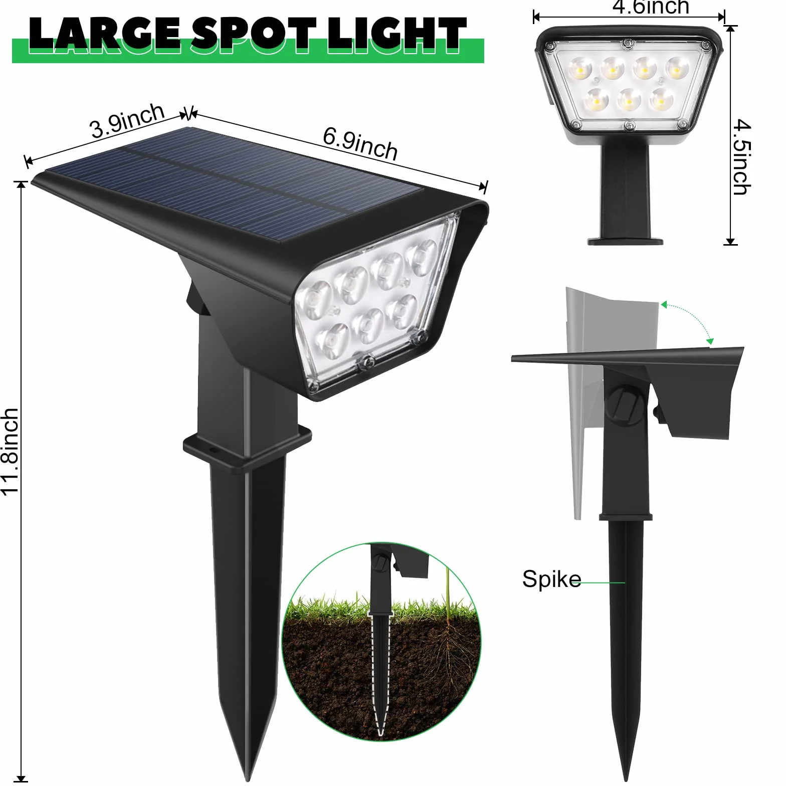 AGOTD Zewnętrzne światła słoneczne lampy ogrodowe IP65 Wodoodporny, ciepły biały 3000K 600LM reflektory słoneczne LED na zewnątrz dekoracyjne na podwórku trawnik basen, 2 sztuki