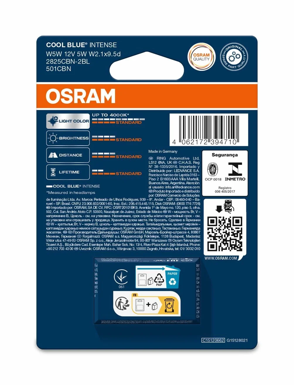 OSRAM COOL BLUE INTENSE W5W, do 4000K, halogenowa lampa sygnalizacyjna, podwójny blister (2 lampy)