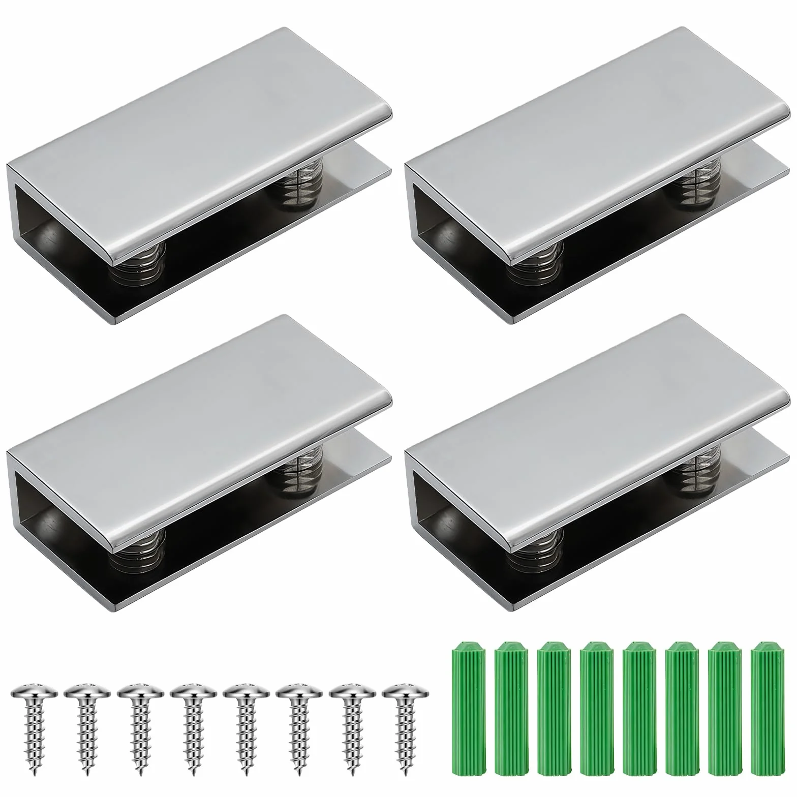 4 uchwyty na płyty szklane, 55 × 30 × 18 mm, regulowany zacisk szklany, stal nierdzewna, uchwyt zaciskowy, uchwyt do szkła, do łazienki, uchwyt na szkło, szkło akrylowe i drewniane podłogi