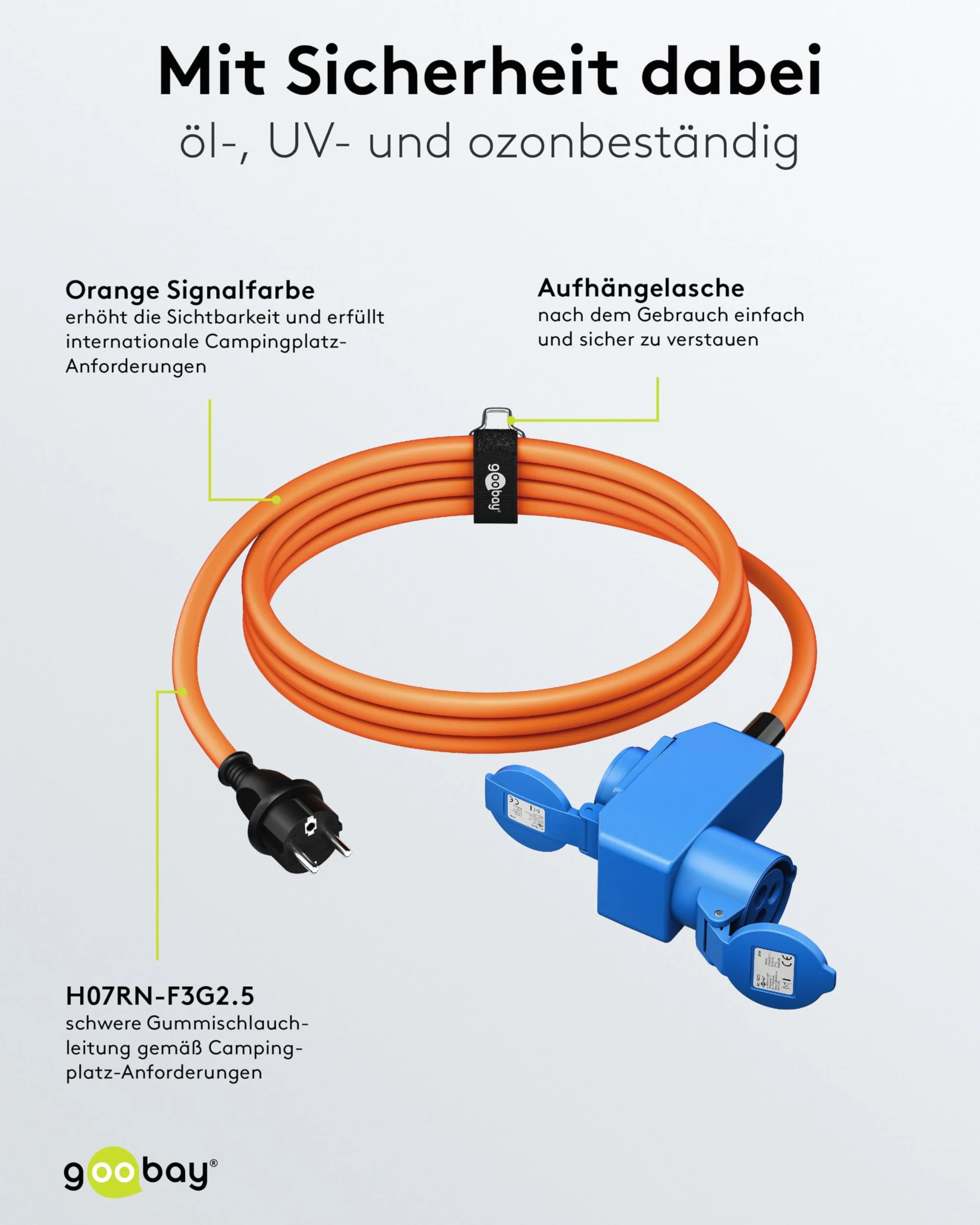 goobay Kabel adaptera CEE do przyczepy kempingowej, 1,5 m, wtyczka ze stykiem ochronnym do 90° CEE i gniazdkiem ochronnym ze stykiem ochronnym z nasadkami zamykającymi, kabel kempingowy, samochód