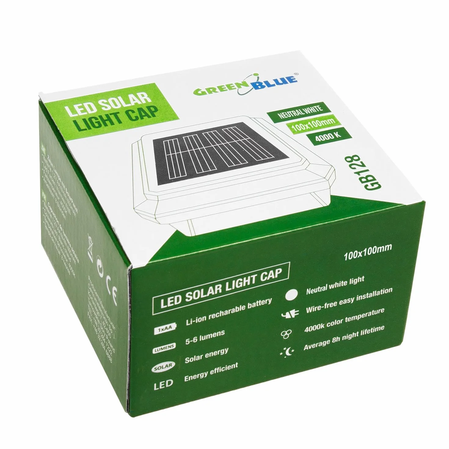 Green Blue GB128 Lampa Solarna LED 100x100 na Słupek, Lampa Ogrodowa z Czujnikiem Zmierzchu, Kolor Ciepły Biały (4000K), Czarna, Zewnętrzna Lampa Słupkowa Idealna do Ogrodu, na Podwórko