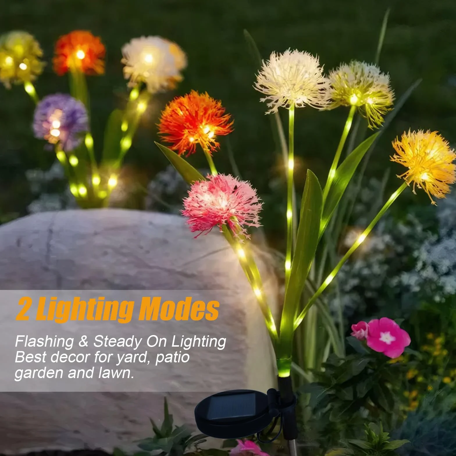 Lampy solarne do ogrodu, 2 sztuki, dmuchawiec, 50 diod LED, dekoracja ogrodowa, 2 tryby pracy, IP65, wodoszczelna lampa solarna w kwiaty, do użytku na zewnątrz, na trawnik, balkon, taras, podwórko,