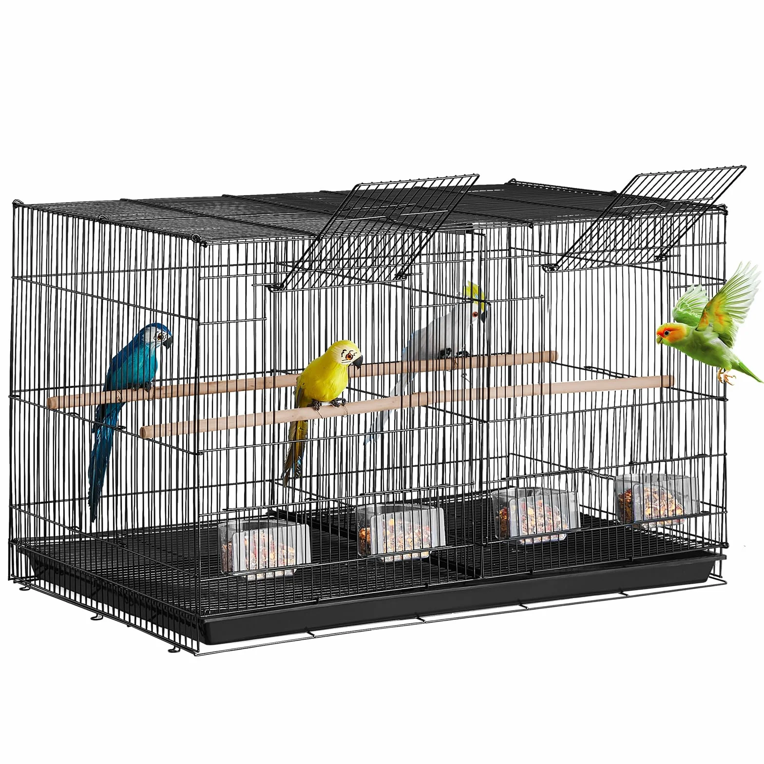 VEVOR Klatka dla ptaków 760 x 465 x 465 mm, klatka dla małych papug z przegrodą, 5 wieszaków i 4 karmników, wytrzymała metalowa klatka dla ptaków na papugi, kanarki, gapornis, czarne