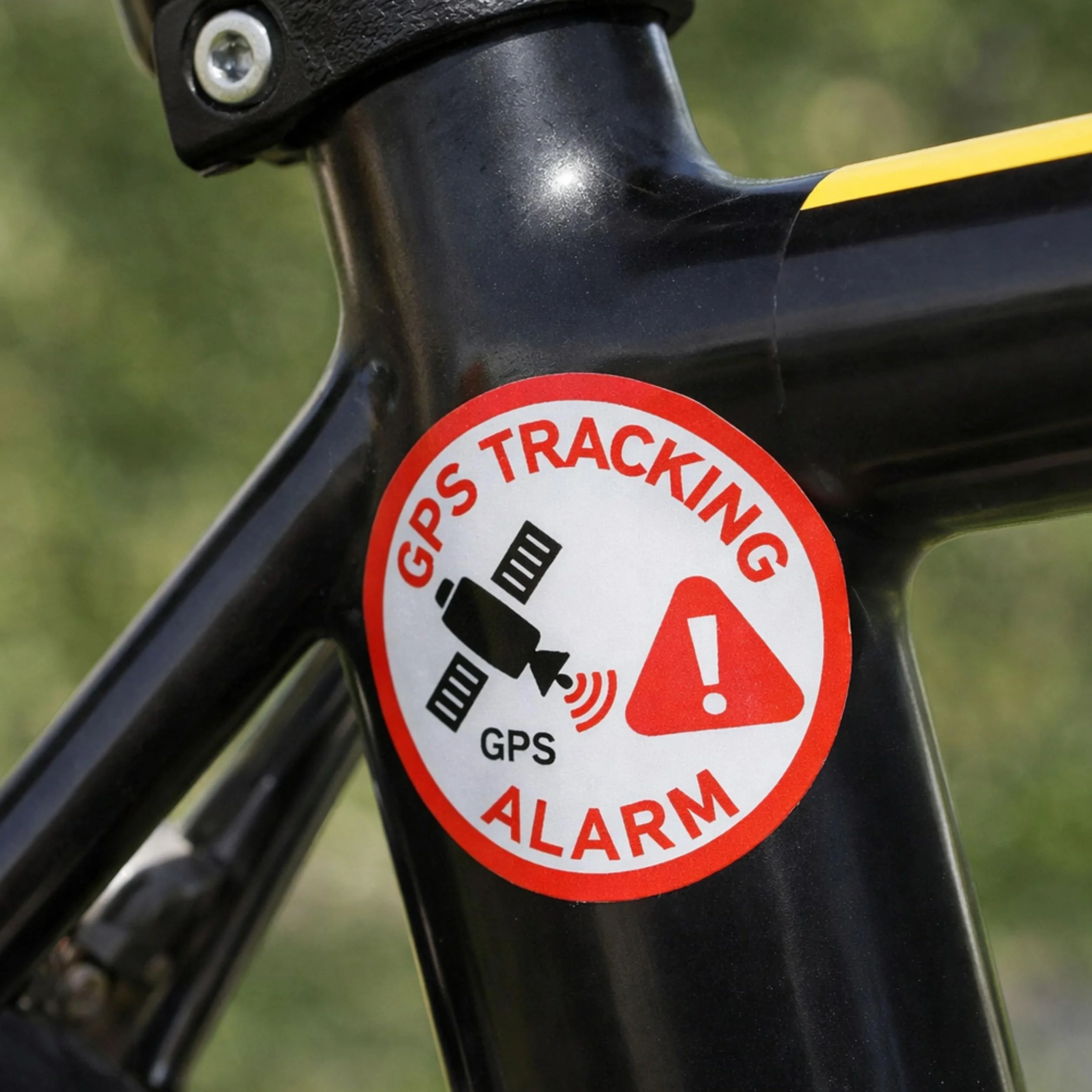 Naklejki GPS TRACKING ALARM 12 szt Ø 3 cm folia samoprzylepna ostrzegawcza