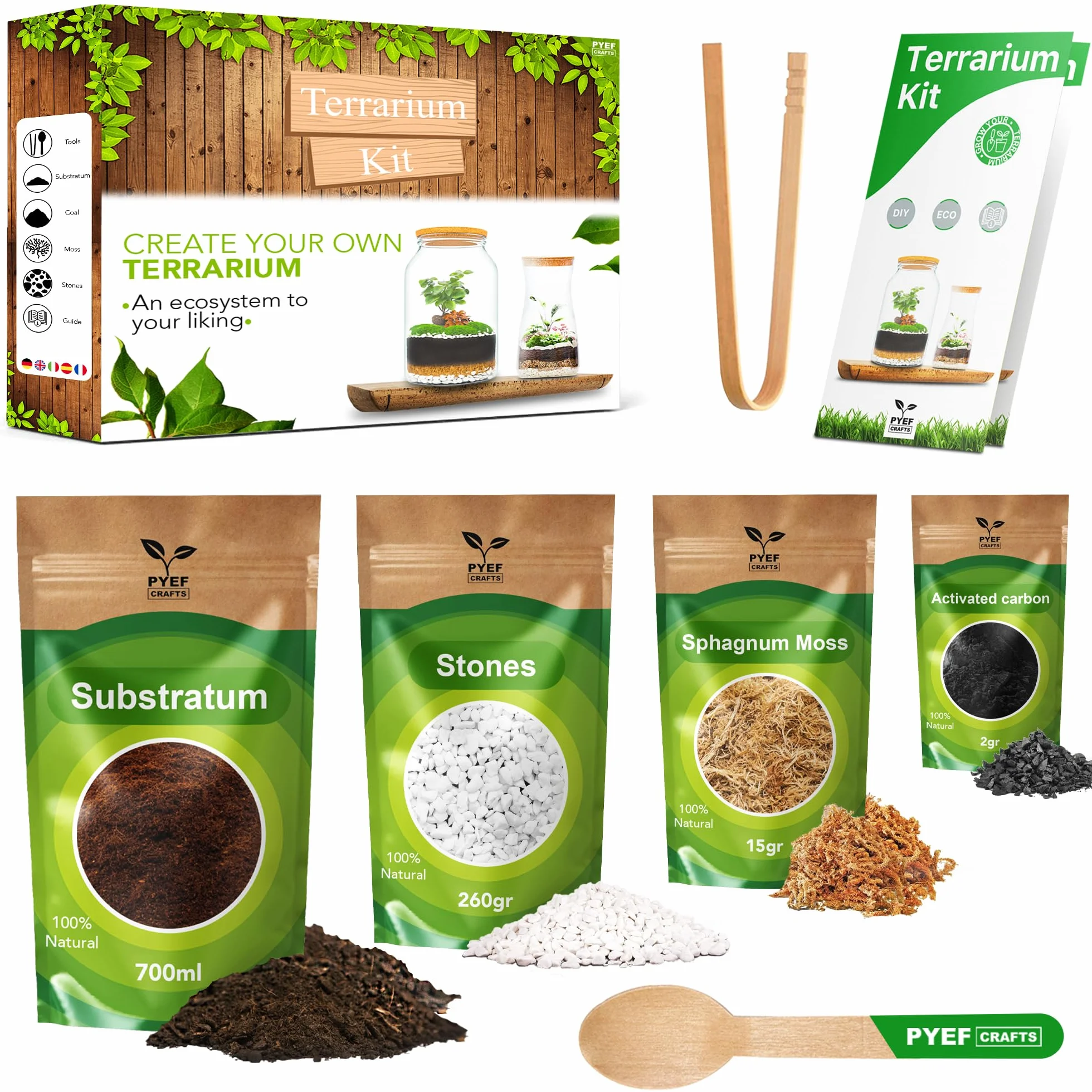 Zestaw do terrarium DIY dla roślin, zestaw startowy do ogrodu w butelce, samowystarczalny ekosystem - materiały dla sukulentów, roślin powietrznych, paproci - zestaw bez słoika (M), bez