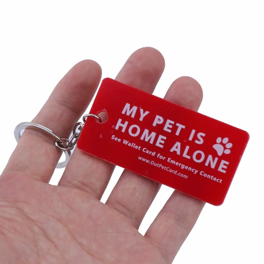 Dog are Home Alone Alert Card & Key Tags with Call Cards Pet Keychain
