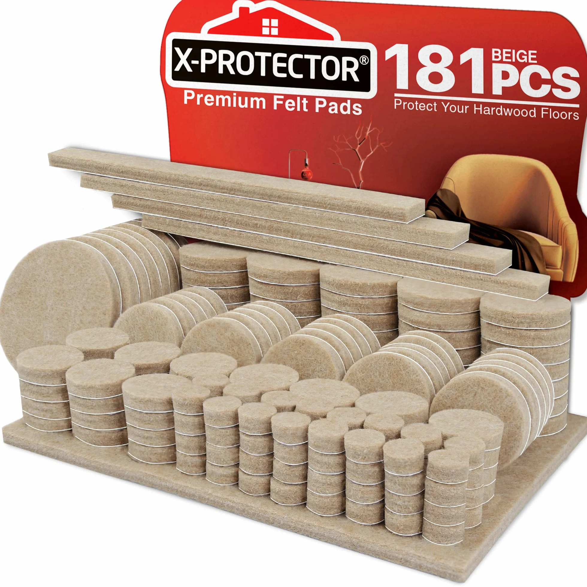 Filcowe podkładki meblowe X-PROTECTOR 181 PCS Premium Samoprzylepne podkładki - Filcowe podkładki do Nóżki mebli - Najlepsze podkładki meblowe - Chroń swoje podłogi z drewna i laminatu!