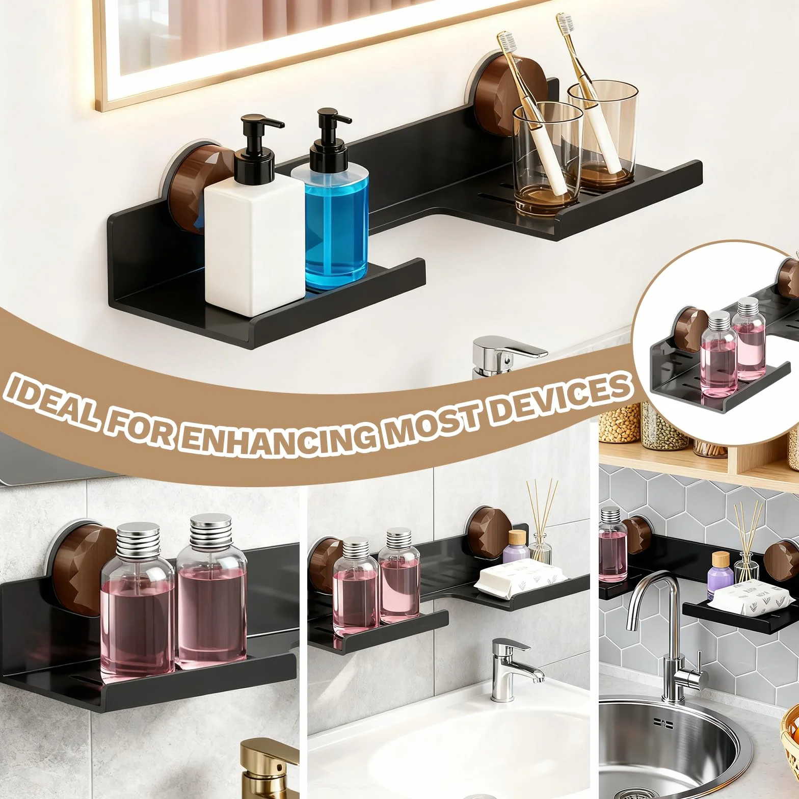 Półka na umywalkę, organizer łazienkowy, półka łazienkowa bez wiercenia, półka łazienkowa nad umywalką 40 x 16 x 11 cm, zdejmowana półka na umywalkę z przyssawkami do akademika, kampera, kuchni
