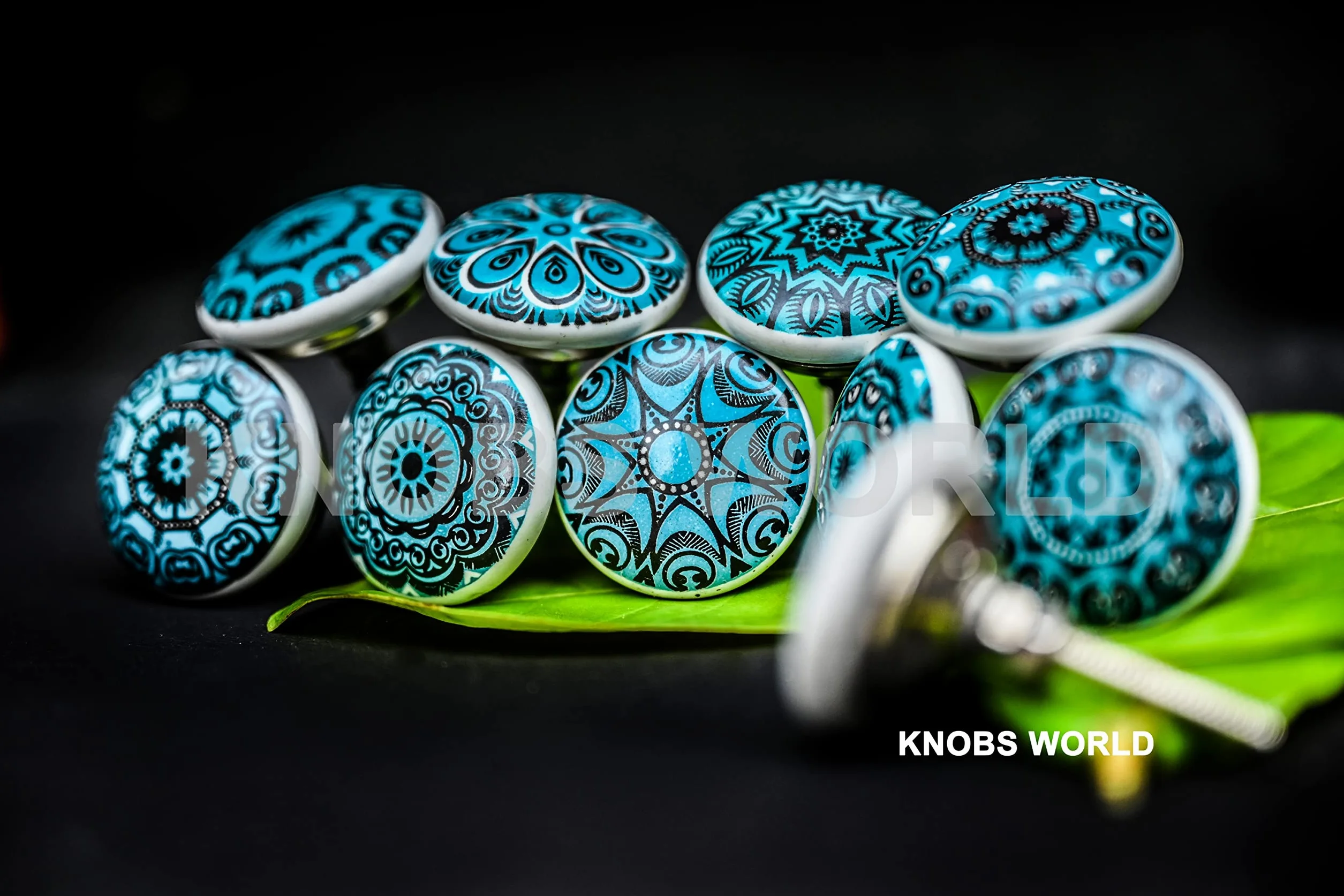 Uchwyty ceramiczne w stylu vintage z motywem kwiatowym, mieszane, do drzwi, szafki, szuflady, 10 szt., zielone (Aqua Green), xfer
