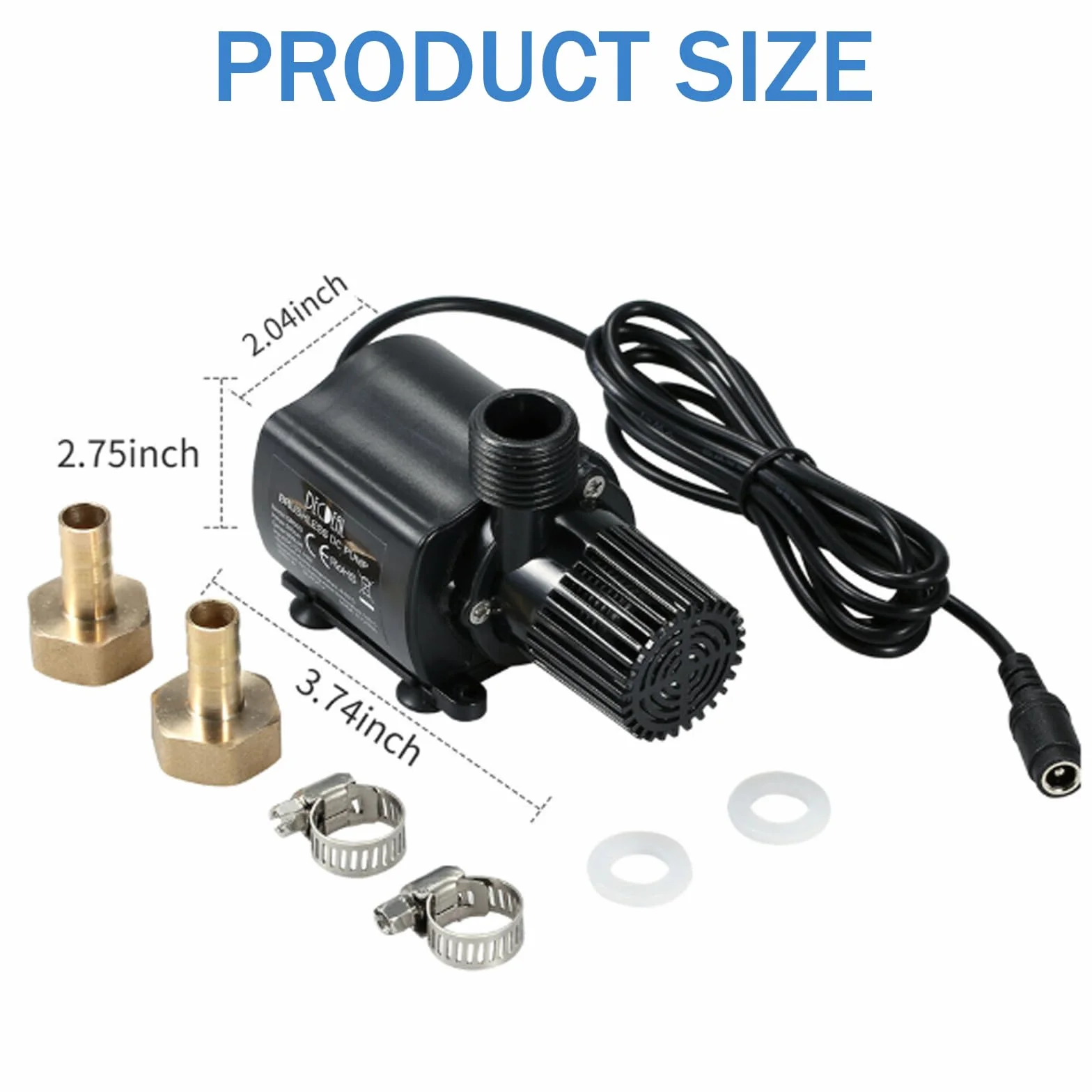 Pompa wodna bezszczotkowa, DC 12 V, mini bezszczotkowa, pompa wodna z regulacją prędkości obrotowej, 4 W w zestawie 2 mosiężne dysze, bardzo cicha pompa akwariowa do ogrodu, akwarium, stawu