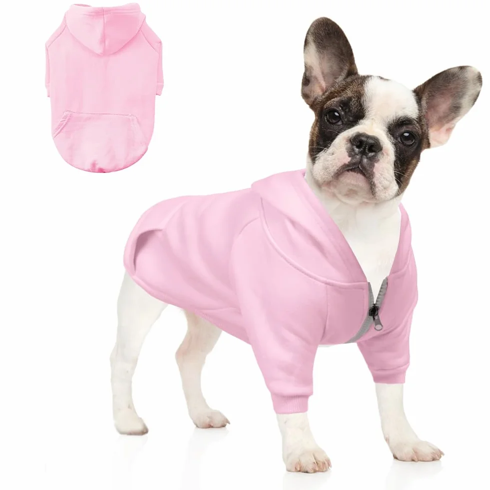 meioro Zip Hooded Pet Pullover, pies, koty ubrania, ładny, ciepły, francuski buldog, mops(Różowy,XXL)
