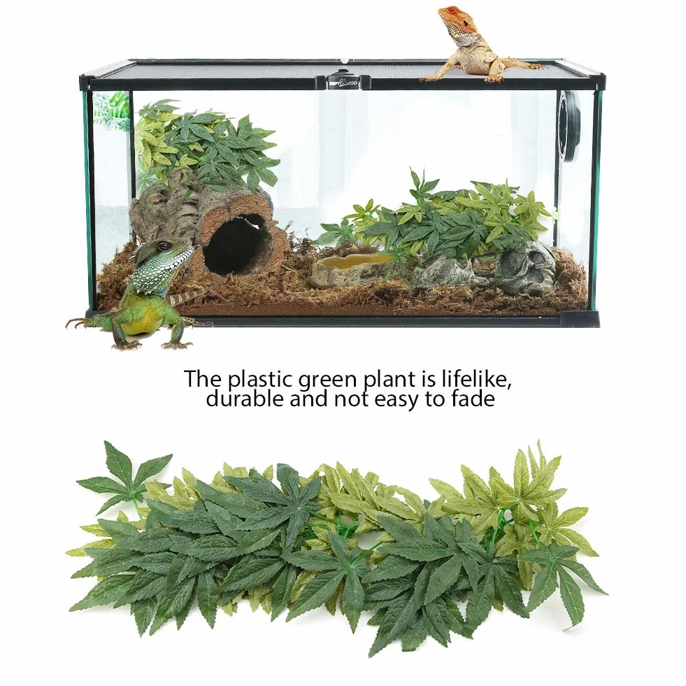 Yctze Duże Zielone Sztuczne Rośliny do Akwariów i Terrarium dla Gadów, Ozdoby ze Sztucznych Liści do Akwarium, Plastikowe Ozdoby Exo Terra, Odpowiednie do Rękodzieła (#03)
