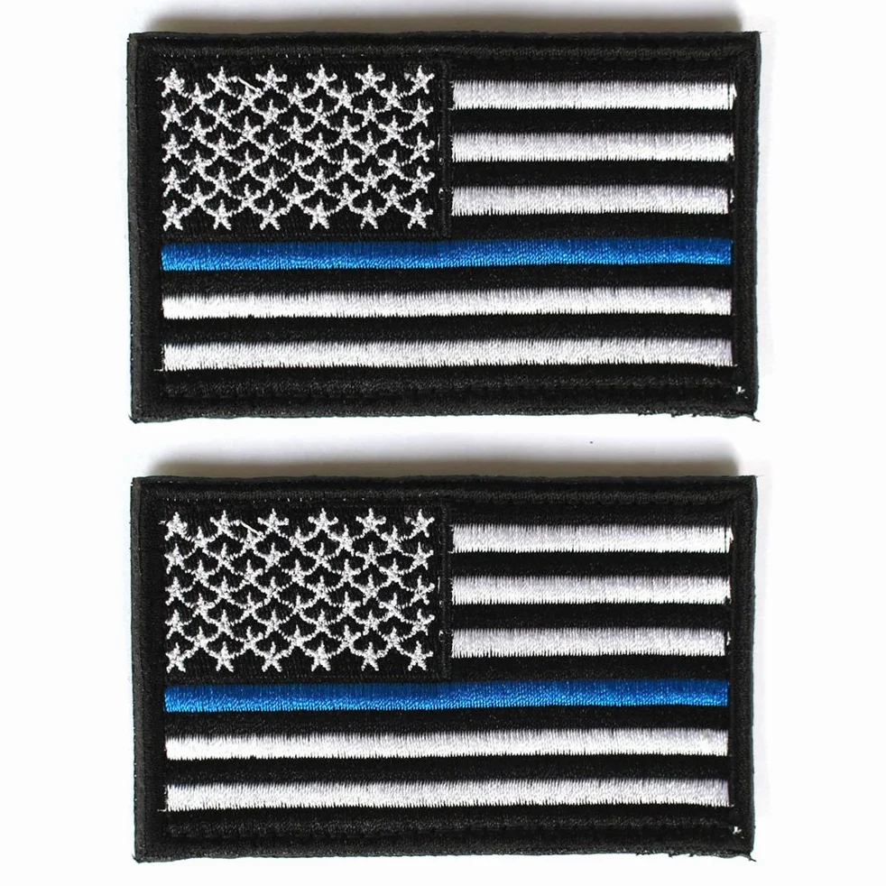Pakiet 2 szt. - flaga US Police law enforcement Thin Blue Line Patch Decorative Embroidered Badge appliques 2 high by 3.2 wide by Masonicbuy