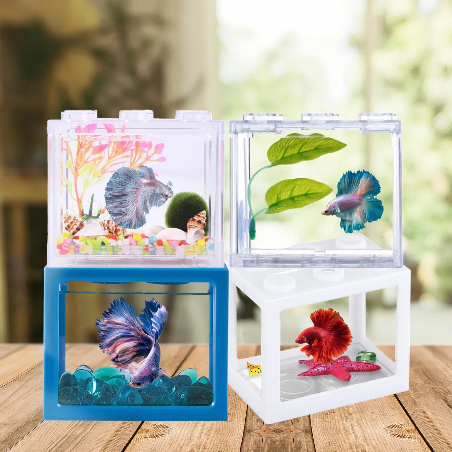 Małe Betta, Plastikowe Mini Pudełko Na Ryby Przezroczyste Wycięcie, Akrylowe Przeciwwybuchowe Przenośne Miniaturowe Akwarium (B)