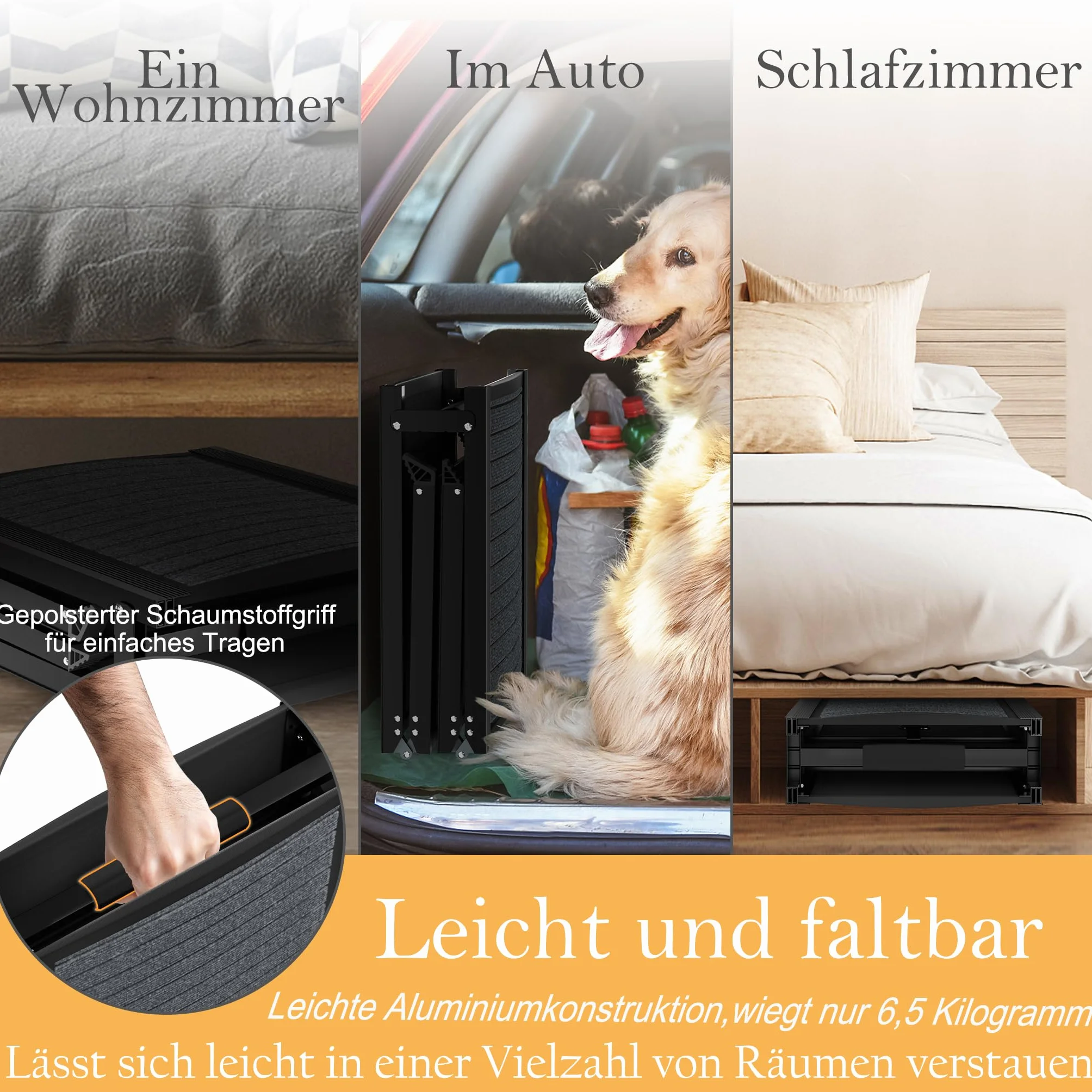 XMTECH Składana rampa dla psów, 157 cm, rampa samochodowa dla psów, do bagażnika, do samochodów, ciężarówek i SUV, do 110 kg, lekka, stabilna, antypoślizgowa, czarna