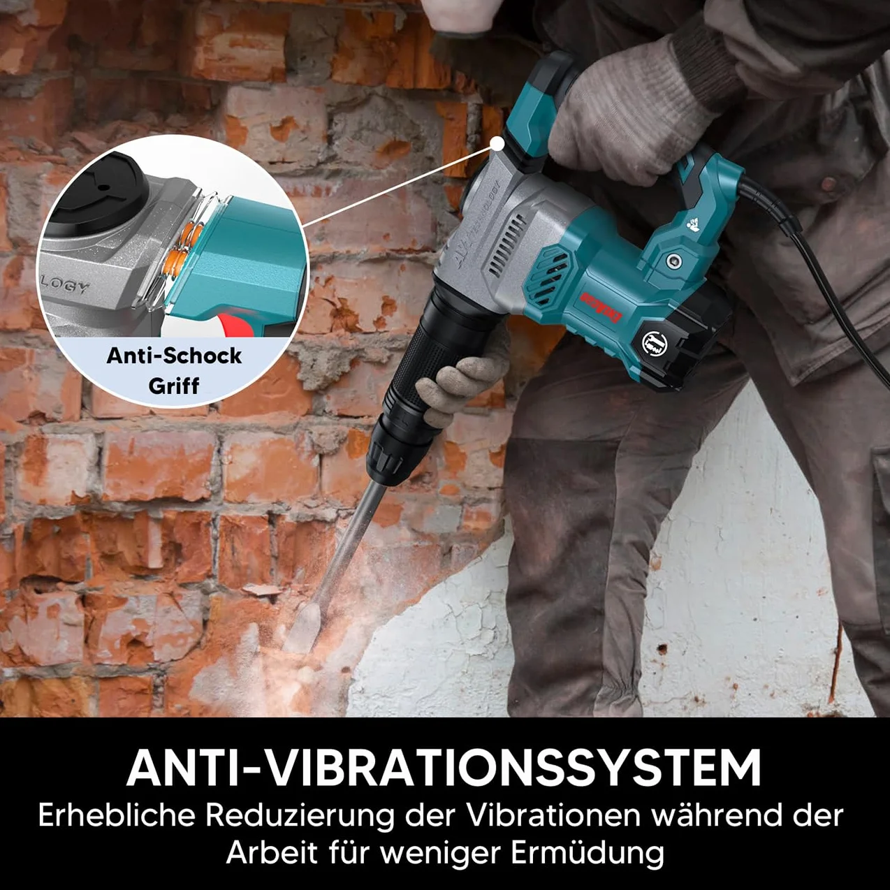 ENEACRO SDS-Max młot wyburzeniowy do betonu, 1300 W, 20 J, elektryczny młot udarowy, kontrola wibracji, obudowa ze stopu aluminium, w zestawie torba na narzędzia i dłuto