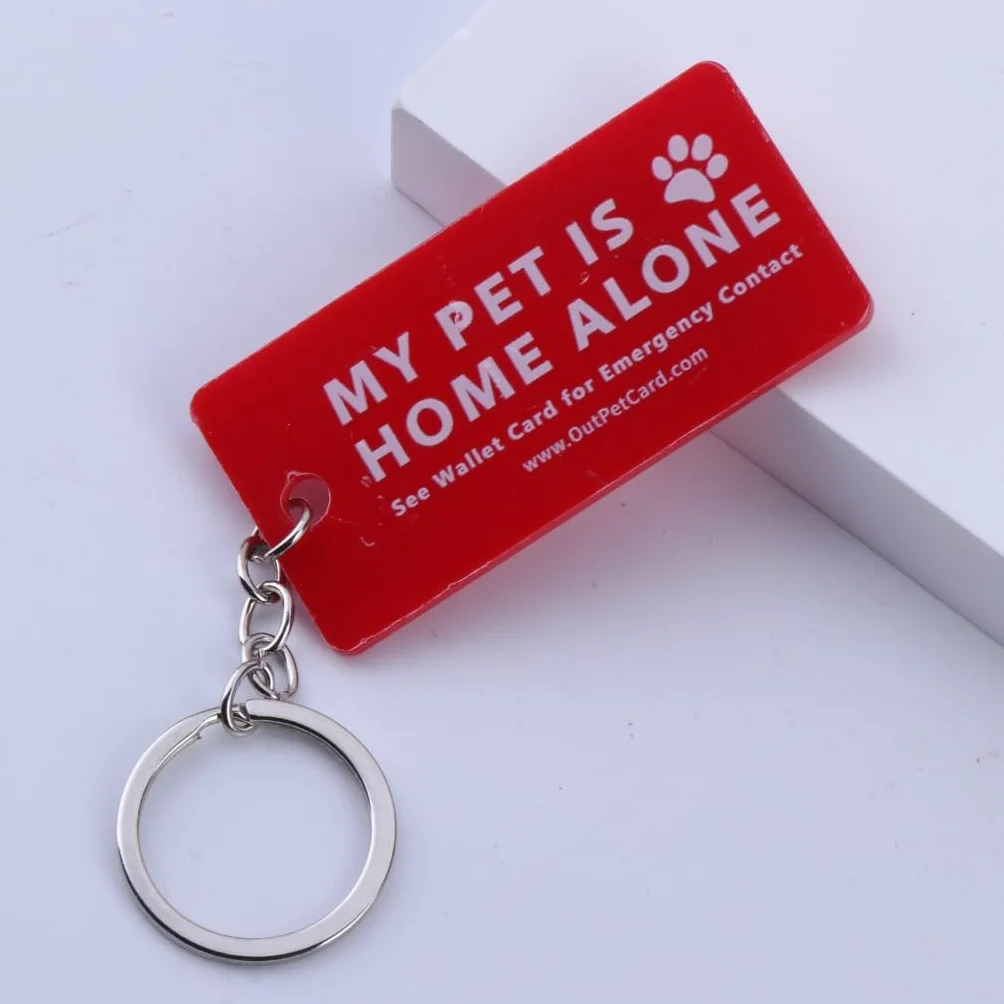 Dog are Home Alone Alert Card & Key Tags with Call Cards Pet Keychain
