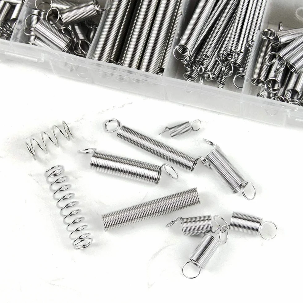 zestaw sprężyn, 200 szt., różne sprężyny przedłużające i ściskające, ocynkowane metalowe sprężyny napinające z przenośnym pudełkiem do przechowywania