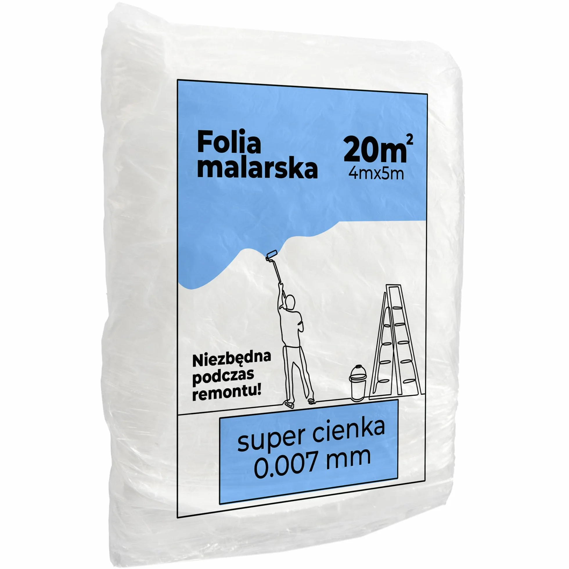 Folia Malarska SUPER Cienka 0.007mm Na Meble, Podłogi, Okna Ochronna Plandeka do Malowania 4x5m Wytrzymała Folia Osłonowa Powierzchni Podczas Malowania i Remontu Folia Ochronna Biała