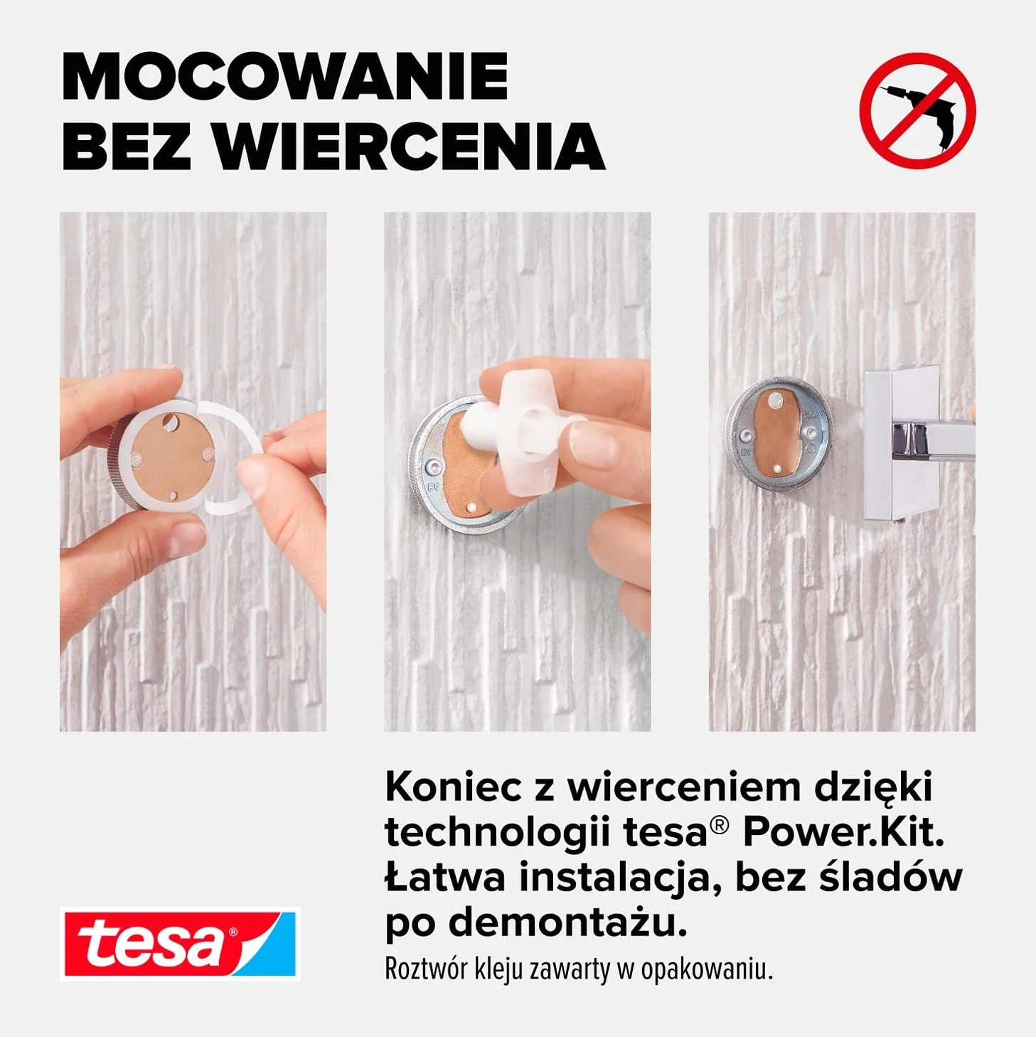 tesa DELUXXE wieszak na ręczniki – samoprzylepny, metalowy pierścień ręcznikowy do łazienki – chromowany metal – prosty montaż – 156 mm x 185 mm x 45 mm