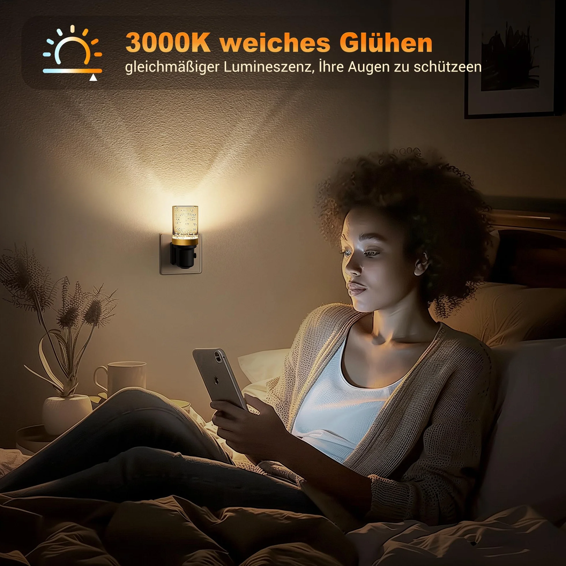 JandCase Lampka nocna z czujnikiem zmierzchu, 1 sztuka, ciepła biel 3000 K, regulowana jasność 0-100 lm, LED do gniazdka, do korytarza, schodów, sypialni, kuchni