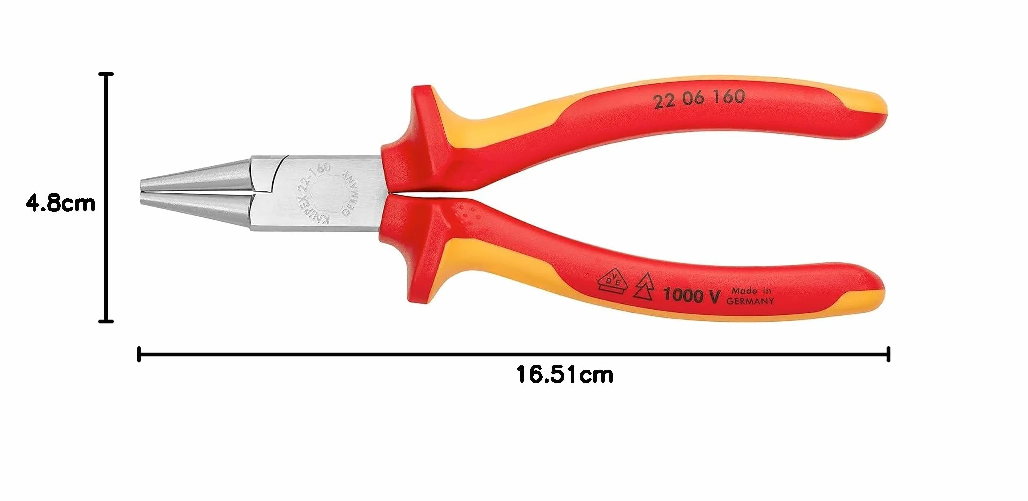KNIPEX Szczypce okrągłe chromowany z wielokomponentowymi osłonkami, izolowane wg VDE 160 mm, 22 06 160
