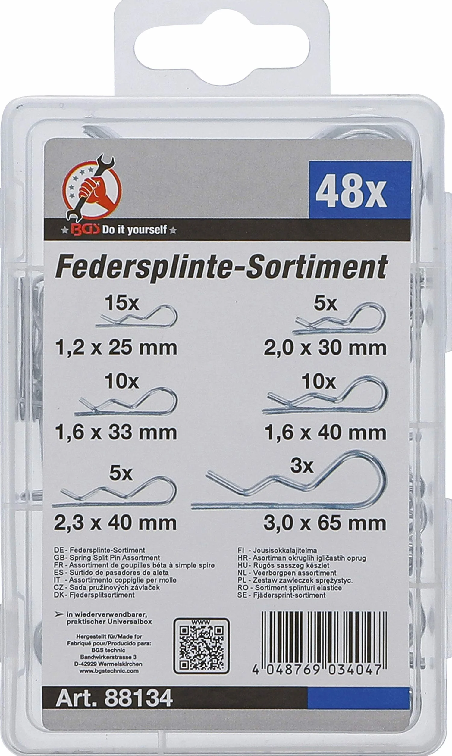 BGS Zestaw zawleczek sprężystych Ø 1,2-3,0 mm 48 szt.