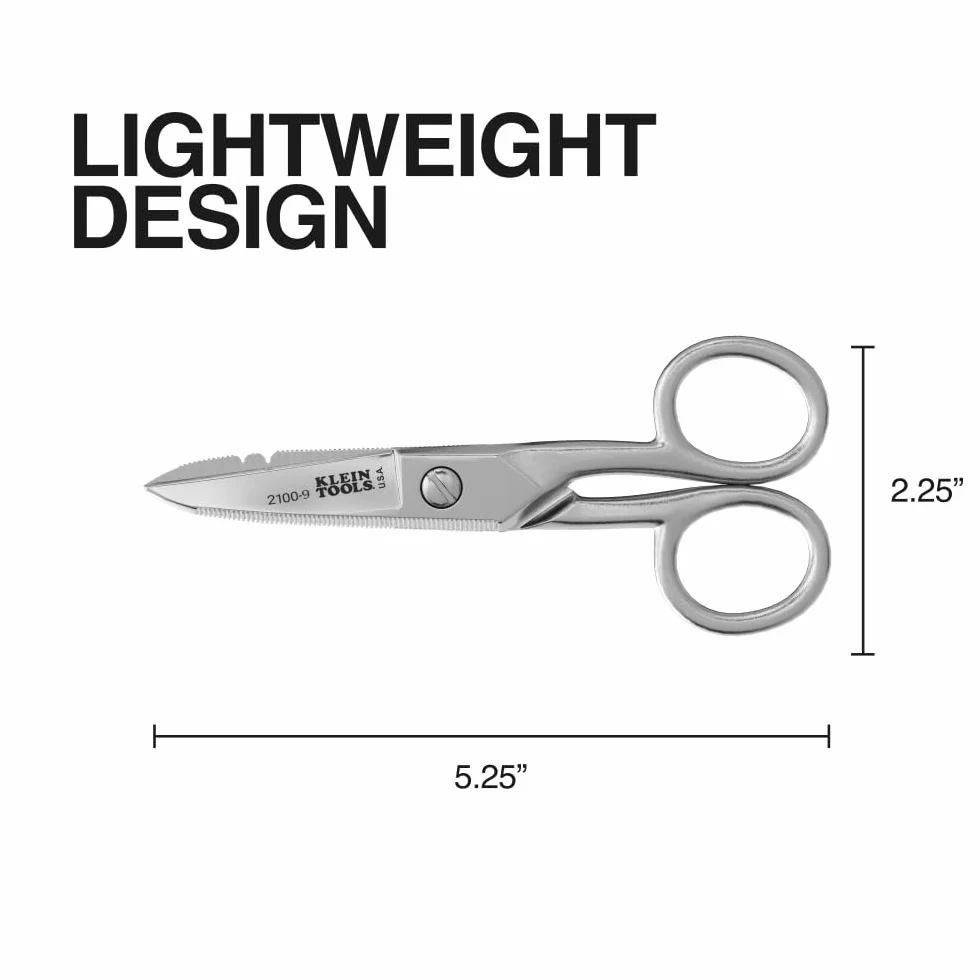 Klein Tools Nożyczki dla elektryków ze stali nierdzewnej 2100-9 z nacięciami ściągającymi, 5-1/4 cala, wyprodukowane w USA