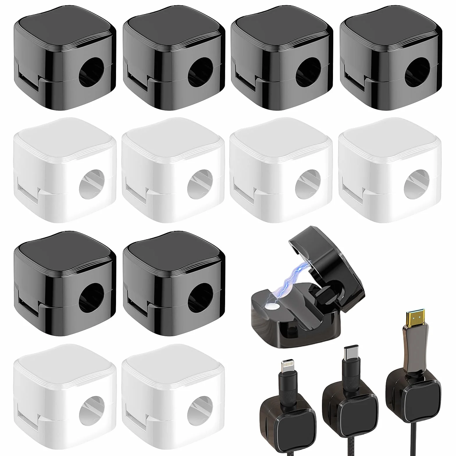 12 sztuk organizerów na kable, samoprzylepne, na kabel, kabel do ładowania, organizer na kable na biurko, stolik nocny