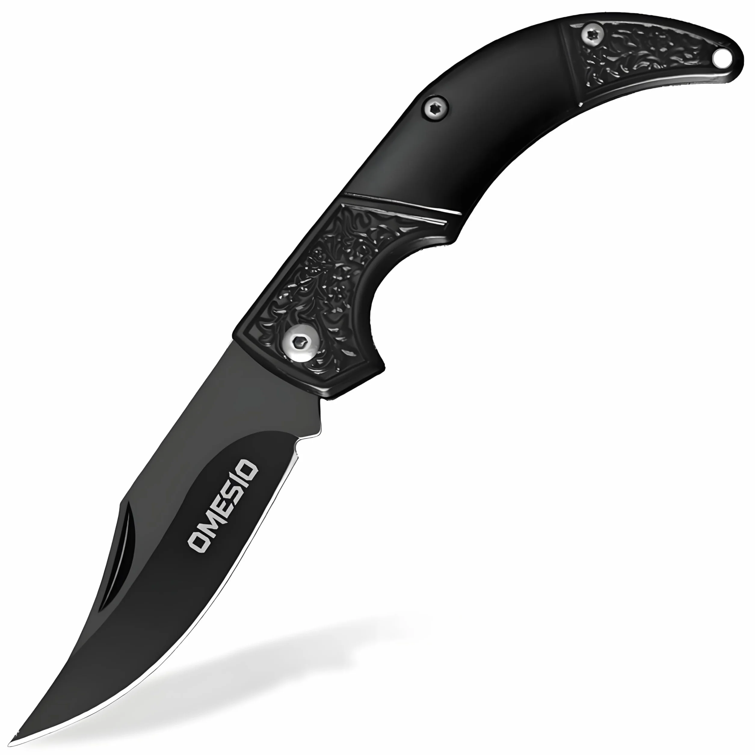 Omesio Mini scyzoryk 8,5 cm, mały składany nóż oburęczny, nóż dwuręczny, brelok, zewnętrzny, ostry, czarny