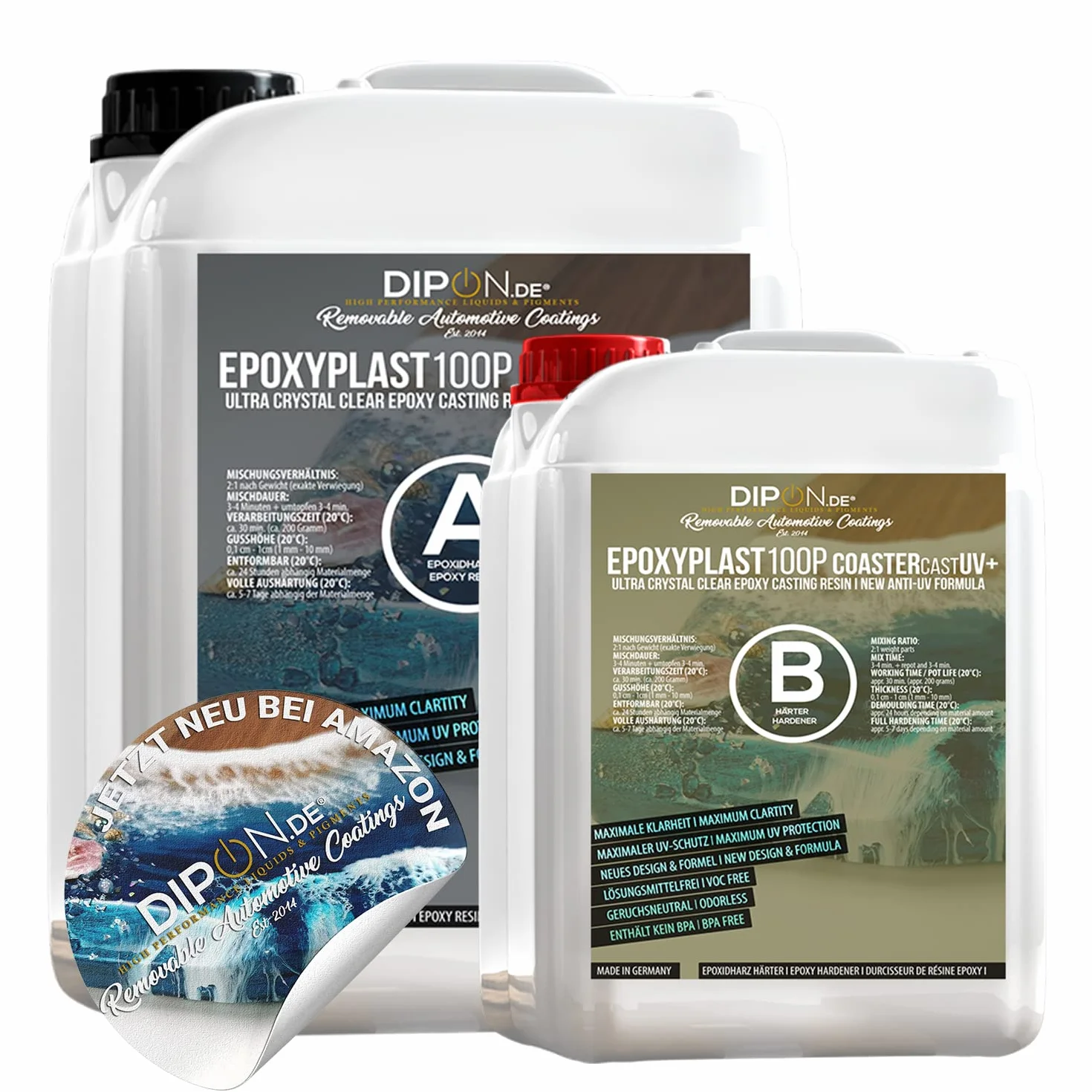 Żywica epoksydowa EpoxyPlast 100P CoasterCast UV+ 6,0 kg, bezbarwna i bez pęcherzyków powietrza, maksymalna ochrona przed promieniowaniem UV, nie zawiera BPA, nietoksyczna, nadaje się do zakładek,