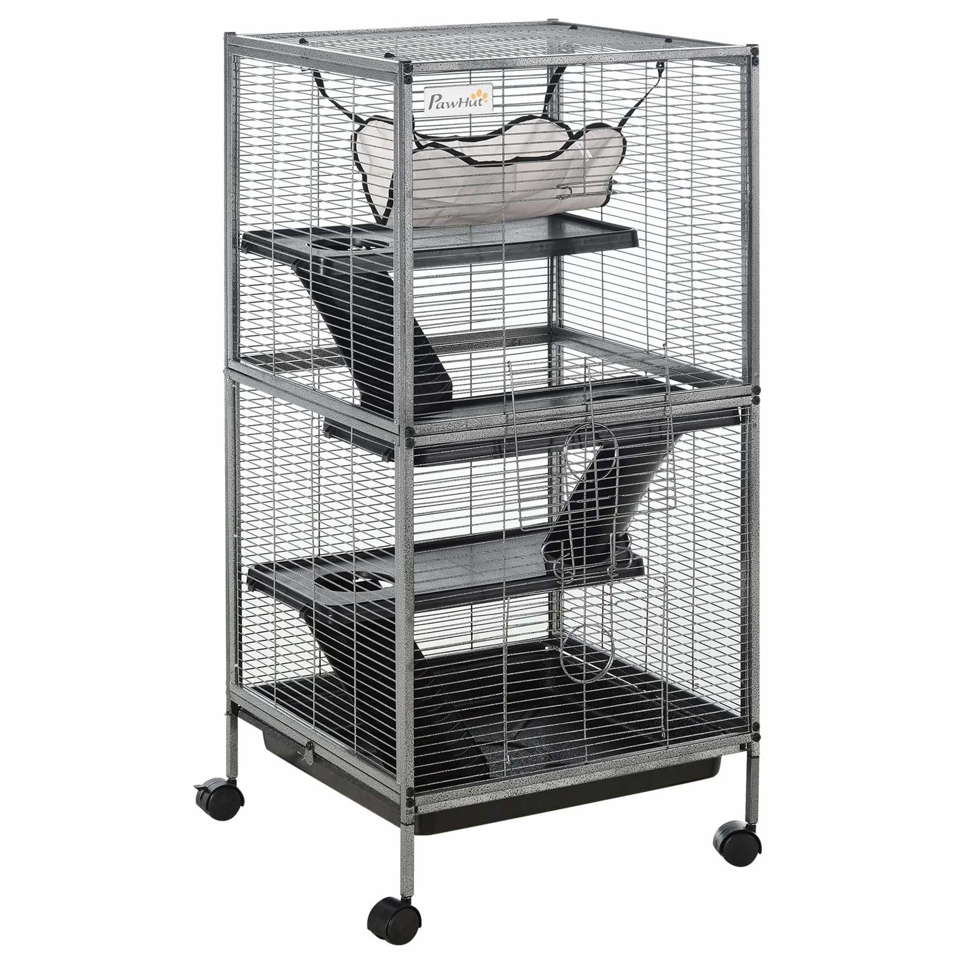 PawHut Przenośna klatka dla małych zwierząt metalowa PP 52 x 52 x 113,5 cm szary