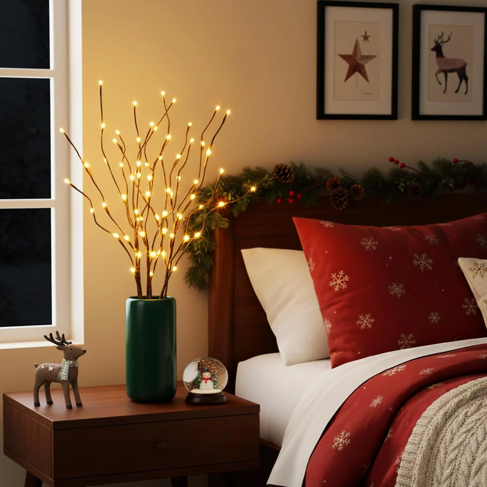Eambrite 3-częściowy zestaw drzewek świetlnych do użytku wewnątrz i na zewnątrz, 60 diod LED, wodoszczelne gałązki 76 cm, ciepłe białe światło gałązkowe, brązowe z zasilaniem sieciowym, lampa LED,