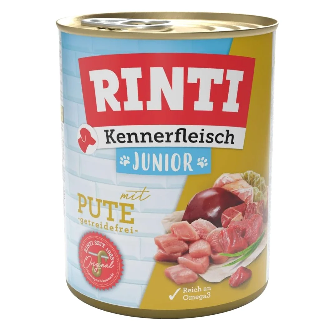 RINTI Kennerfleisch Junior mokra karma dla psów 70% mięsa bez zbóż 12 x 800 g indyka