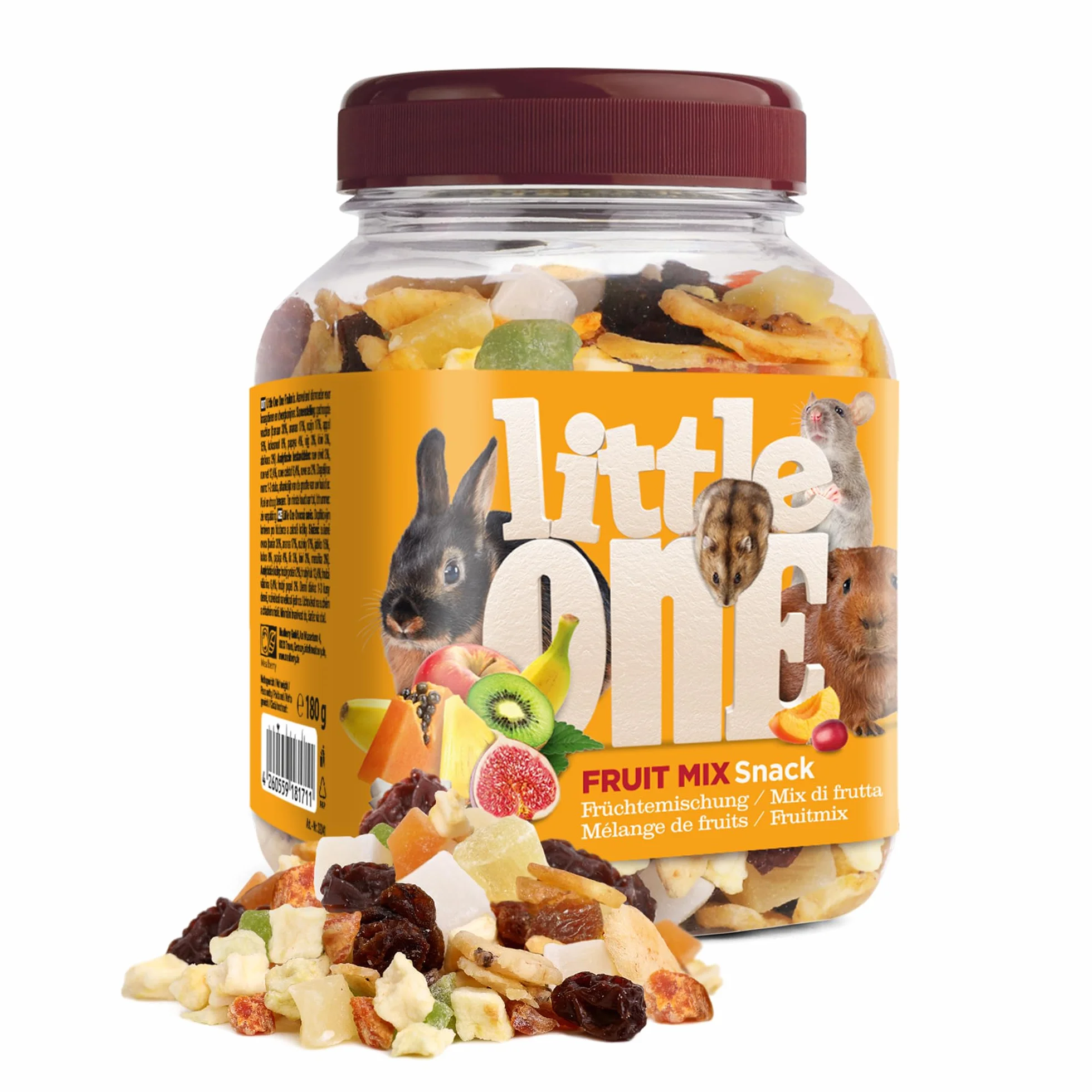 Little One Fruit Mix | 180 g | karma uzupełniająca dla gryzoni i królików miniaturowych | z suszonymi owocami, takimi jak banan, ananas, rodzynki, jabłko, orzech kokosowy, papapia i wiele innych