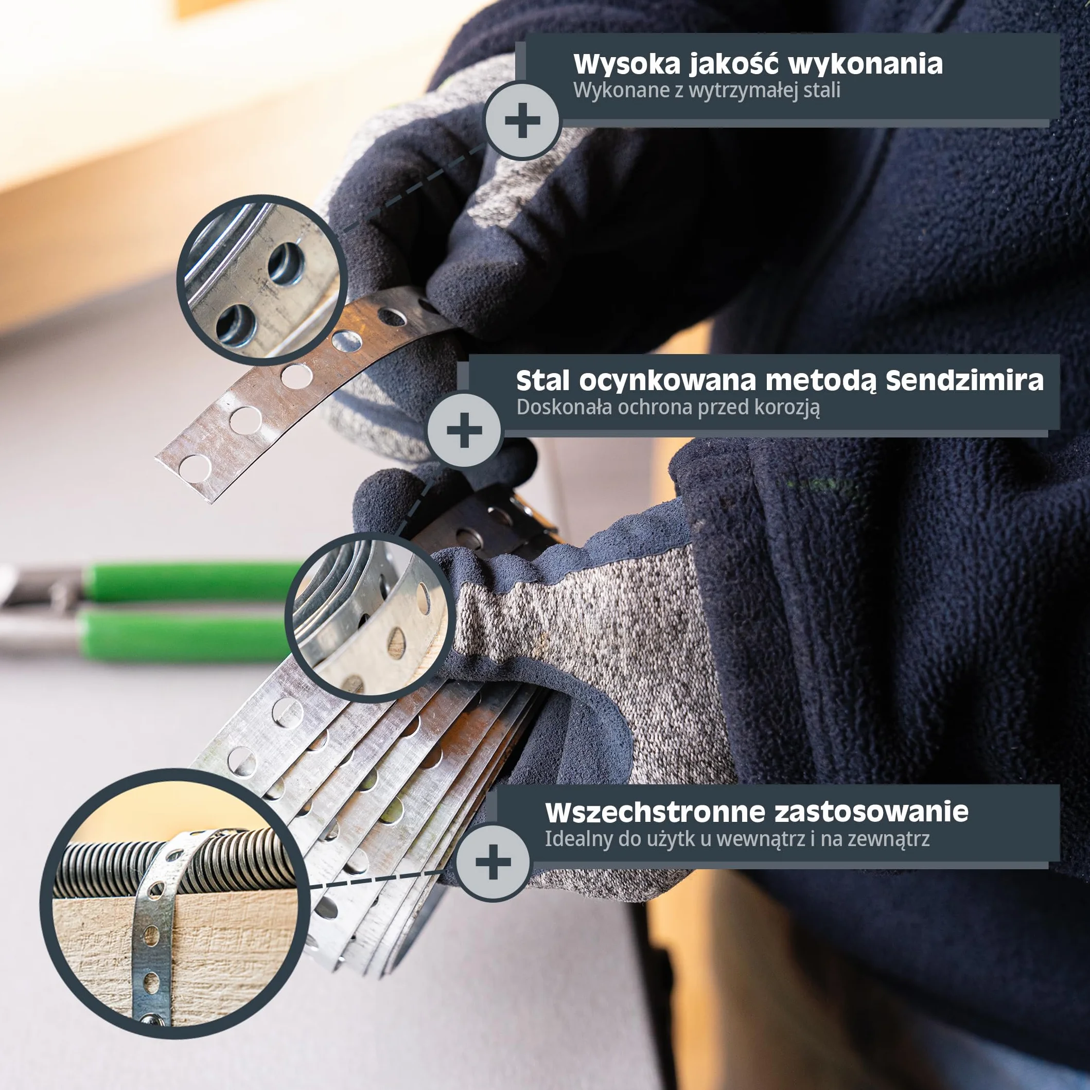 HELPMATE – Taśma perforowana o długości 10 m – stal ocynkowana sendzimir – szerokość 17 mm – grubość materiału 0,8 mm – wysokiej jakości ocynkowana – wytrzymała do budowy, warsztatu, projektów "zrób