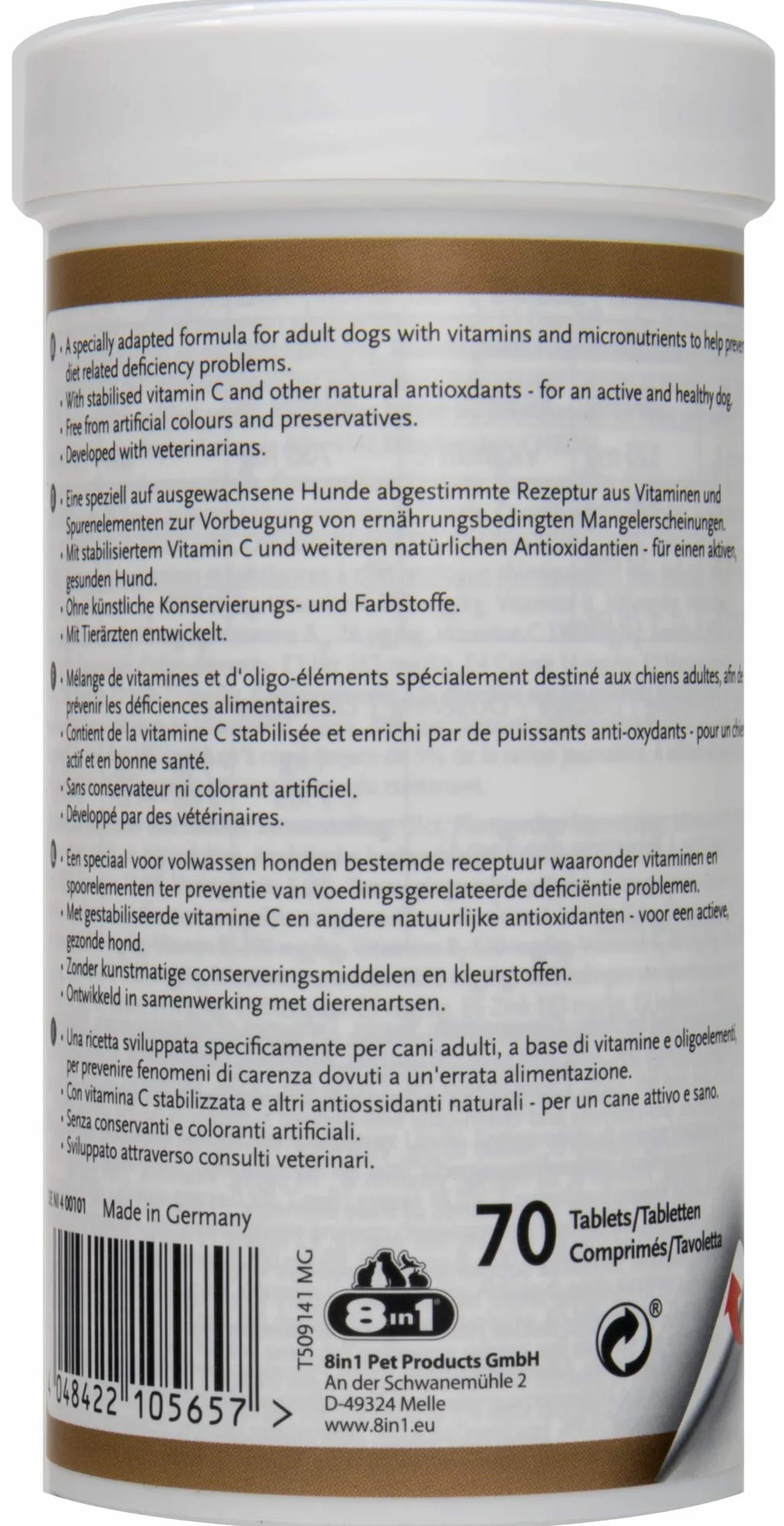 8in1 Tabletki multiwitaminowe dla dorosłych – do suplementu diety u dorosłych, 1 puszka (70 tabletek)