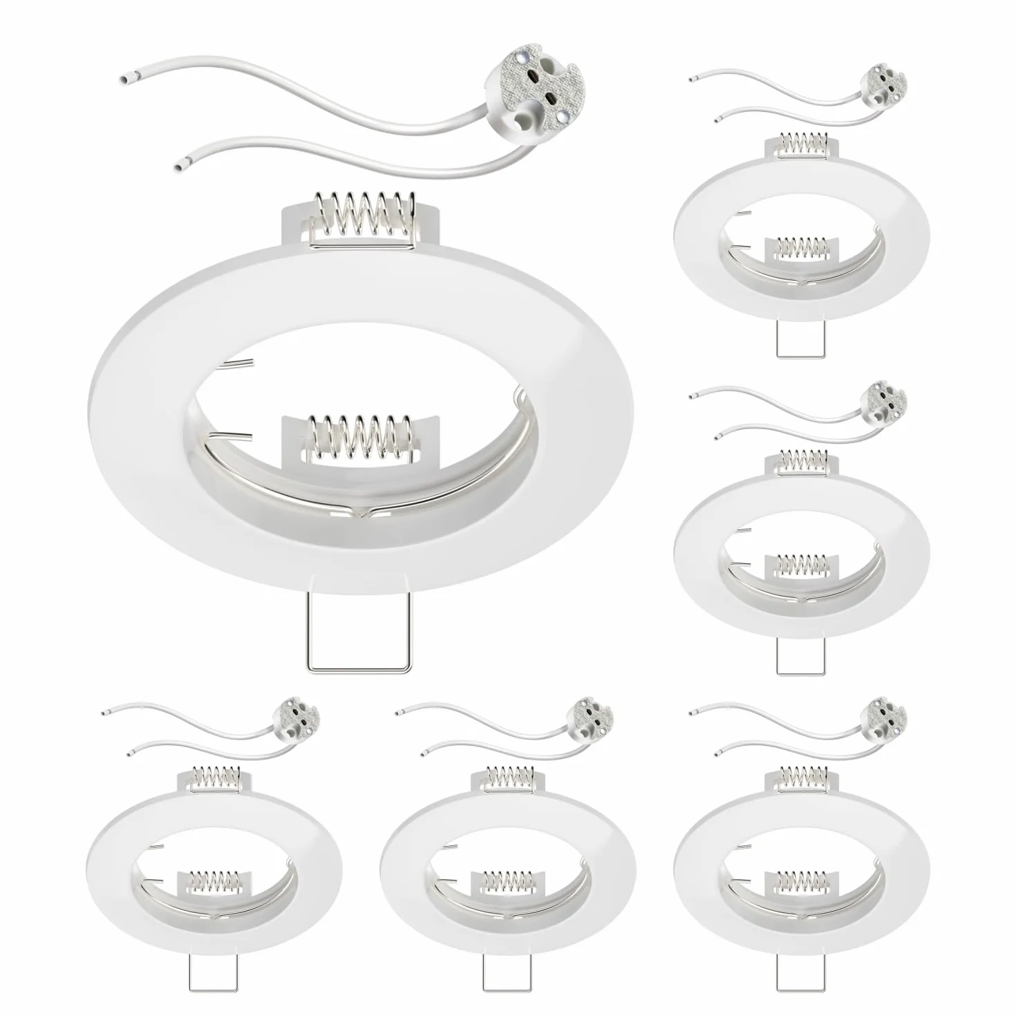 ledscom.de 6 sztuk Sufitowa rama wpuszczana Circ Aluminiowa rama wpuszczana biała (LED/Halogen/MR16/50mm) z gniazdem GU5.3