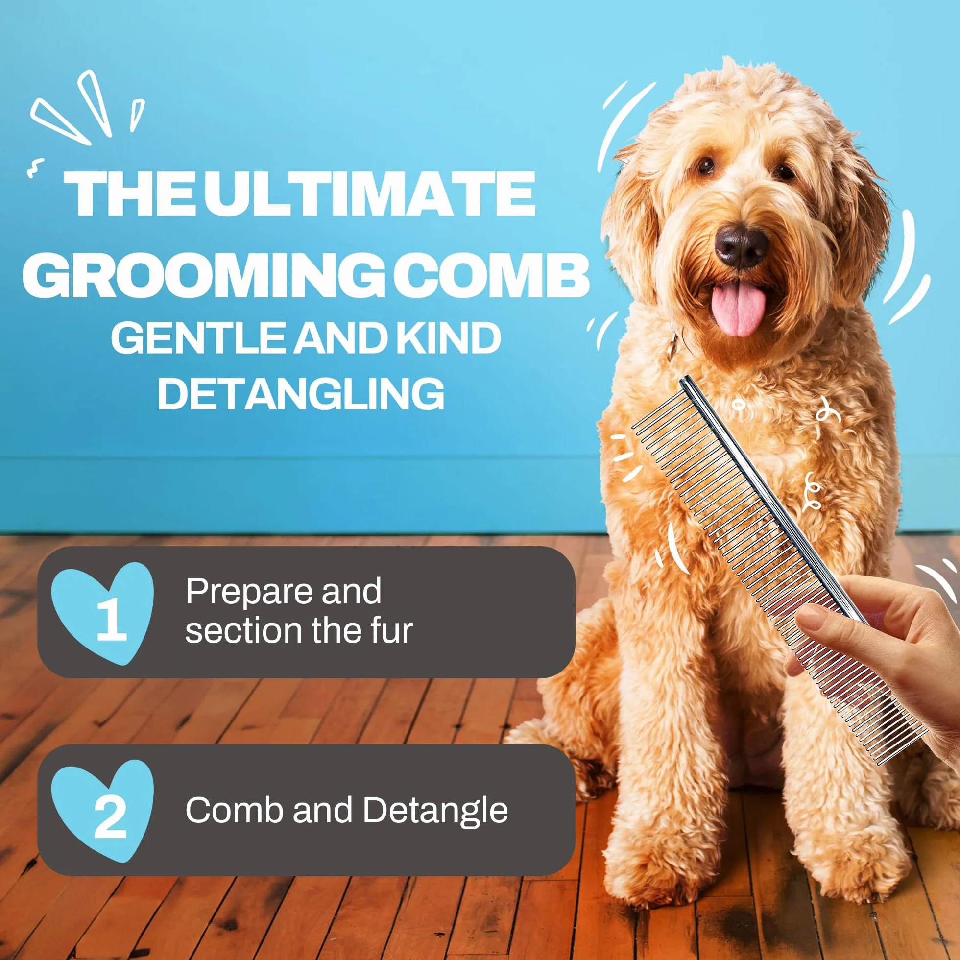 The Doodle Brush – grzebień do pielęgnacji psów doodle, metalowy grzebień dla psów, dla pudli, idealny labradoodle, cockapoo i goldendoodle – grzebienie wykończeniowe do sierści