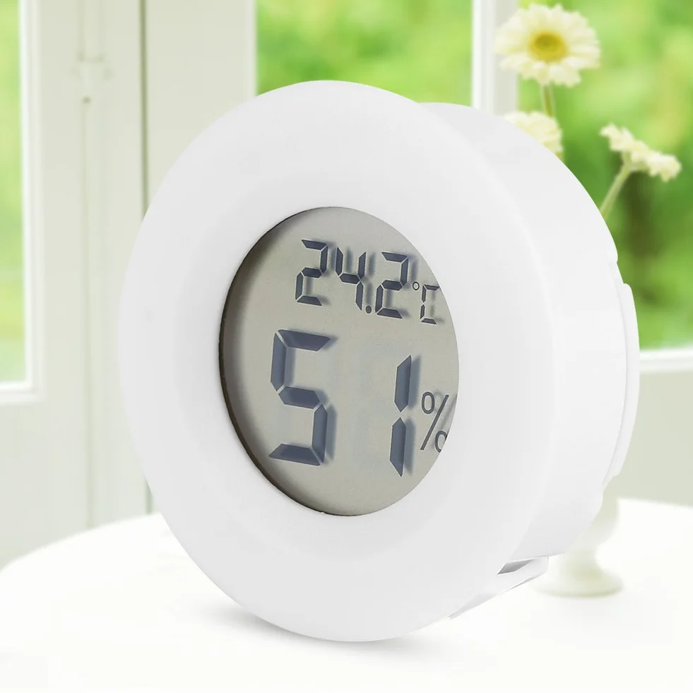Monitor temperatury i wilgotności gadów LCD okrągły biały plastik termometr cyfrowy higrometr do małego akwarium jaszczurka pająk żółw terrarium zbiornik