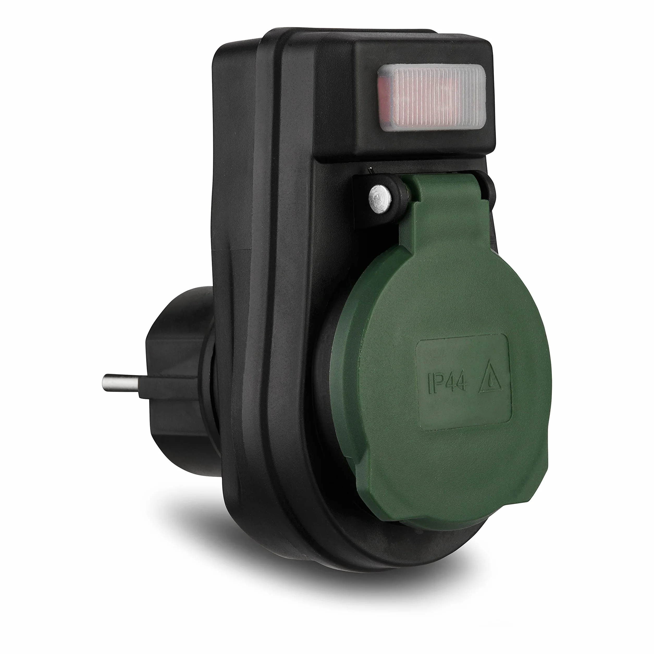 REV Adapter gniazda wtykowego – adapter do gniazdka IP44, z podświetlanym przełącznikiem, 3680 W, czarny