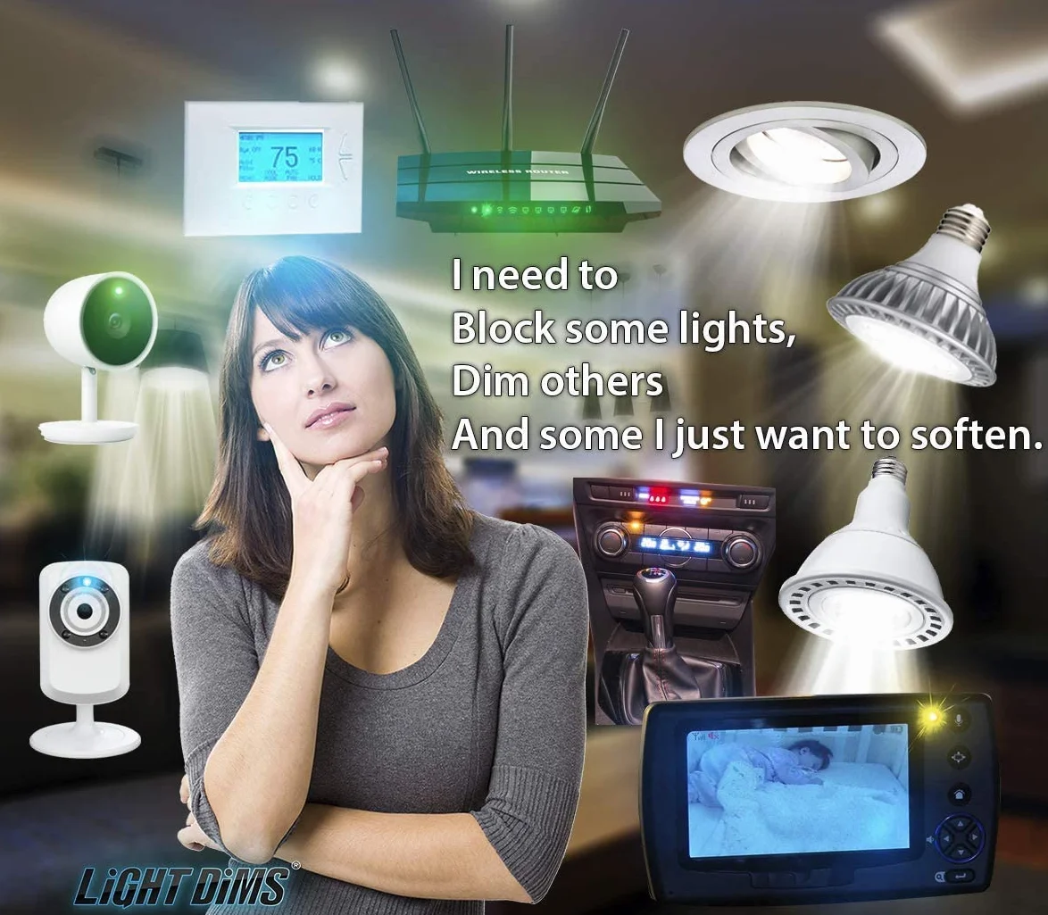 LightDims Białe arkusze samoprzylepne do przyciemniania/zmiękczenia mocnego światła LED średniej wielkości (2 arkusze) w neutralnym kolorze i darmowy tajemniczy arkusz (łącznie 3 arkusze). Opakowanie