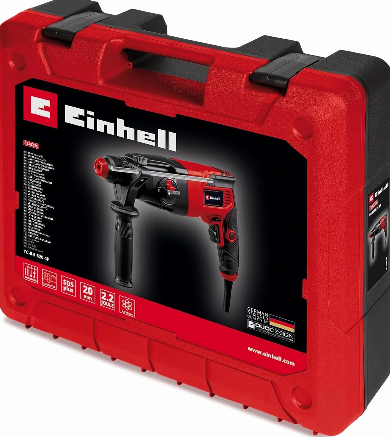 Einhell Młot udarowo-obrotowy TC-RH 620 4F (620 W, pneumatyczny mechanizm udarowy, prędkość udaru 5200 min-1, siła udaru 2,2 J, wiercenie, dłutowanie z mocowaniem i bez, SDS-Plus, w zestawie walizka