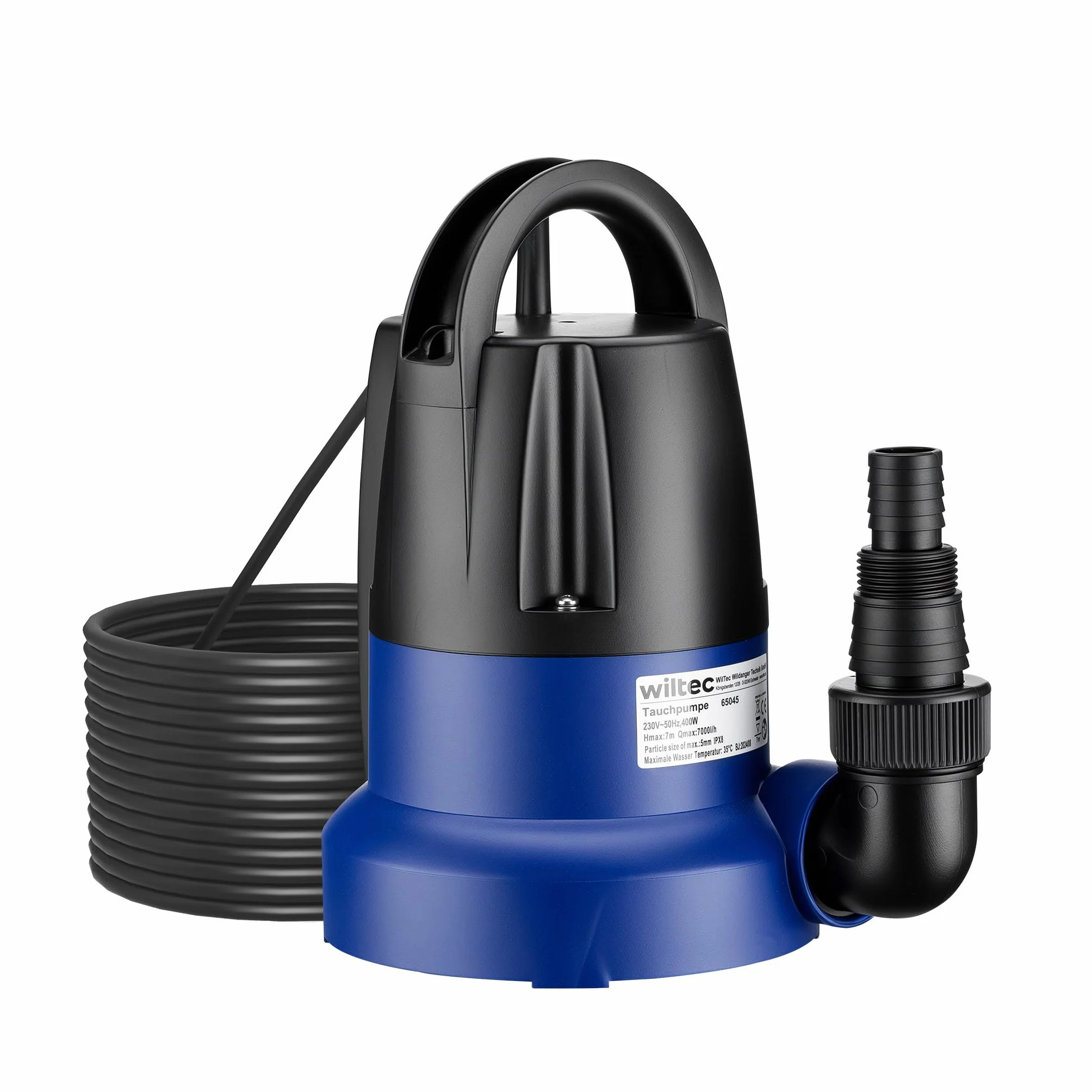 Wiltec Pompa zanurzeniowa 400 W do maks. 7000 l/h, pompa do szamba z czujnikiem i płaskim ssaniem, pompa do wody brudnej i czystej