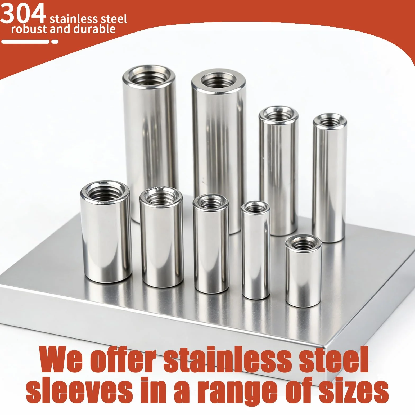 8 sztuk M10 okrągłe mufy gwintowane M10 x 40 x 14 mm okrągłe mufy ze stali nierdzewnej 304 nakrętki łączące długa nakrętka sprzęgła gwint wewnętrzny mufy dystansowe nakrętka do maszyn, mebli