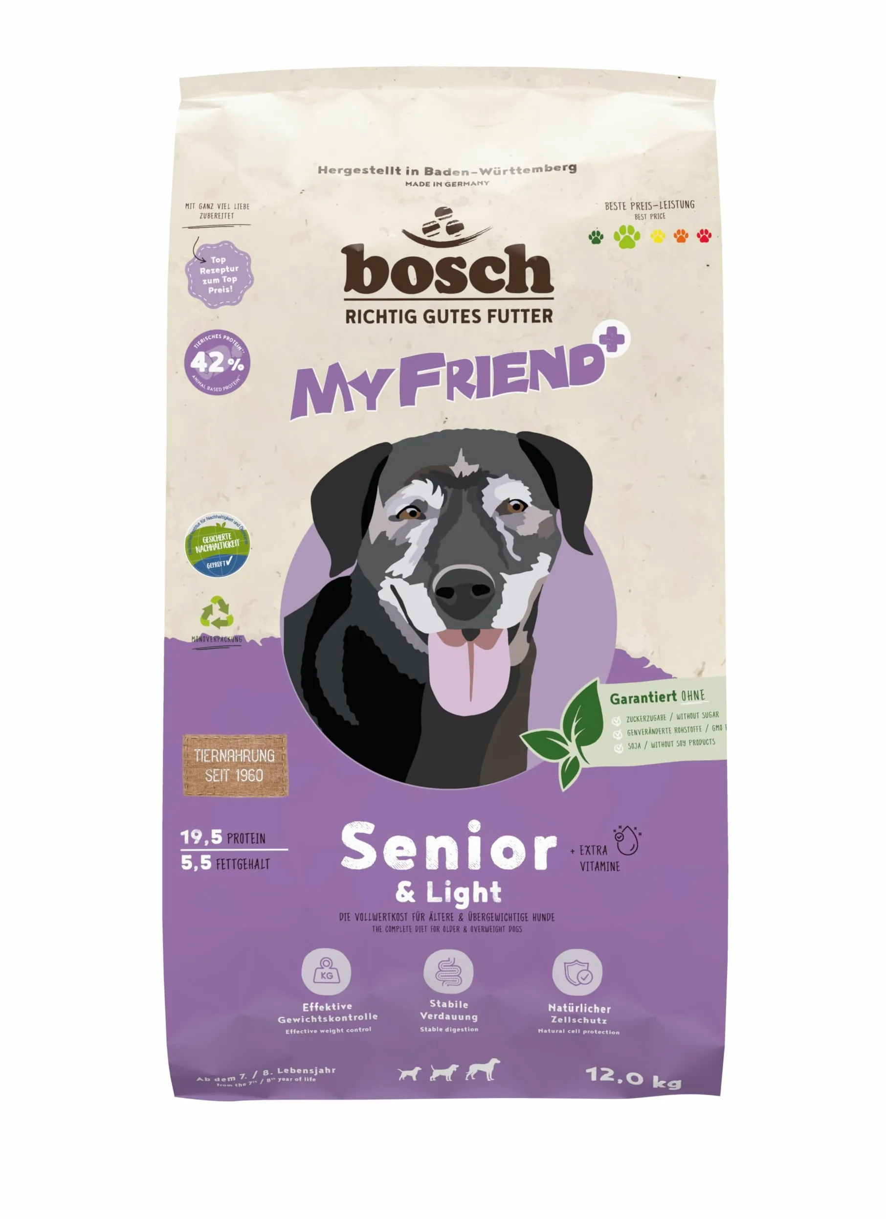 Bosch My Friend+ Dog Senior & Light sucha karma dla psów starszych i z nadwagą, 12 kg