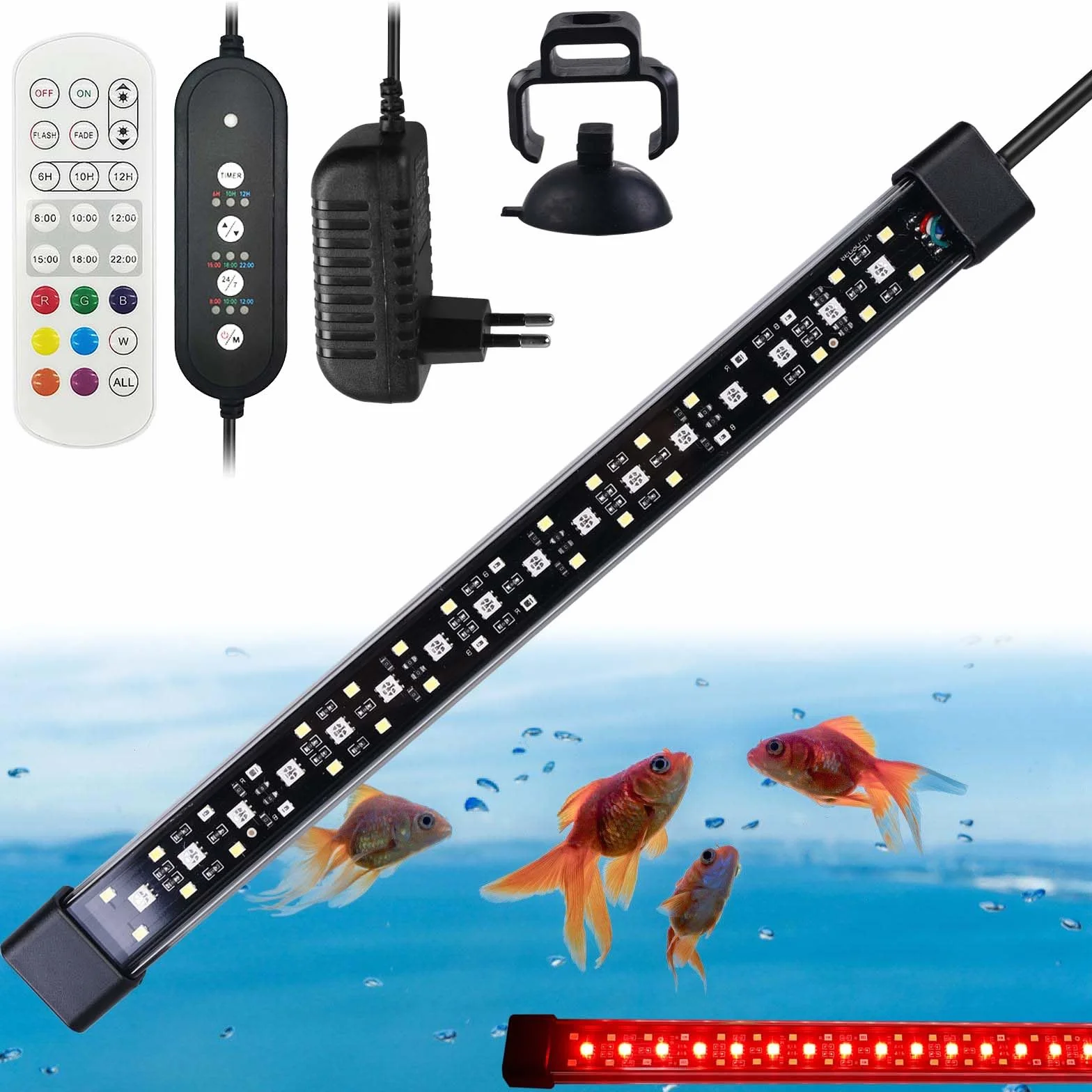 Oświetlenie akwarium, 10 W 24/7, tryb pełnego spektrum, lampa LED timer, dzień/noc i DIY 7 kolorów rośliny wodne, akwaria słodkowodne