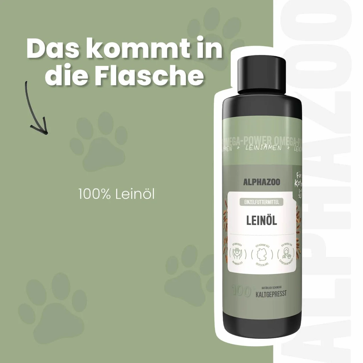 alphazoo Olej lniany dla kota 100 ml z kwasami tłuszczowymi Omega-3 i Omega-6, tłoczony na zimno, naturalnie czysty, do pielęgnacji sierści i trawienia